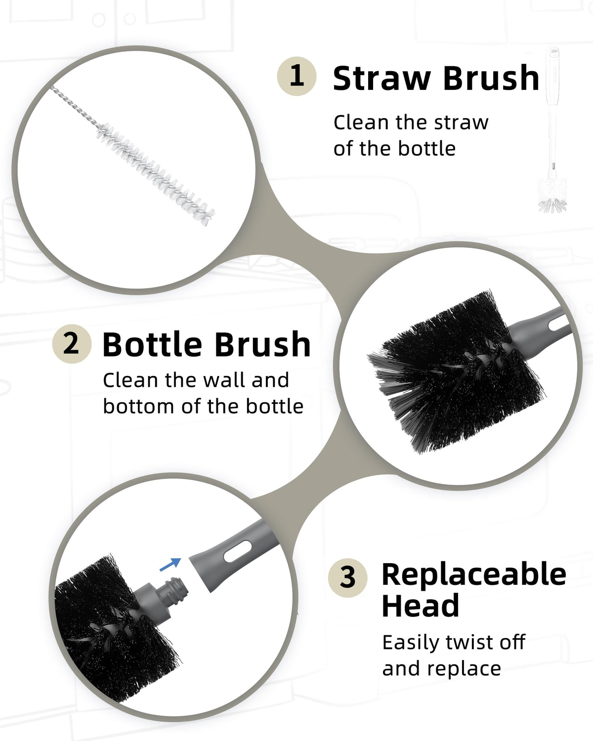 2 in 1 Bottle Brush with Straw Cleaner Brush