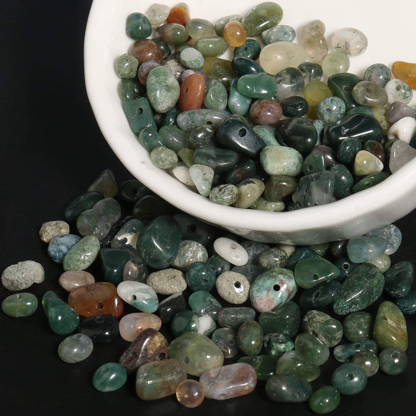 30in Moss Agate Natural Chip Stone Beads 5-8mm About 230pcs, Irregular Drilled Green Bead for Bracelets Jewelry Making Supplies for Adults, DIY Crafts.