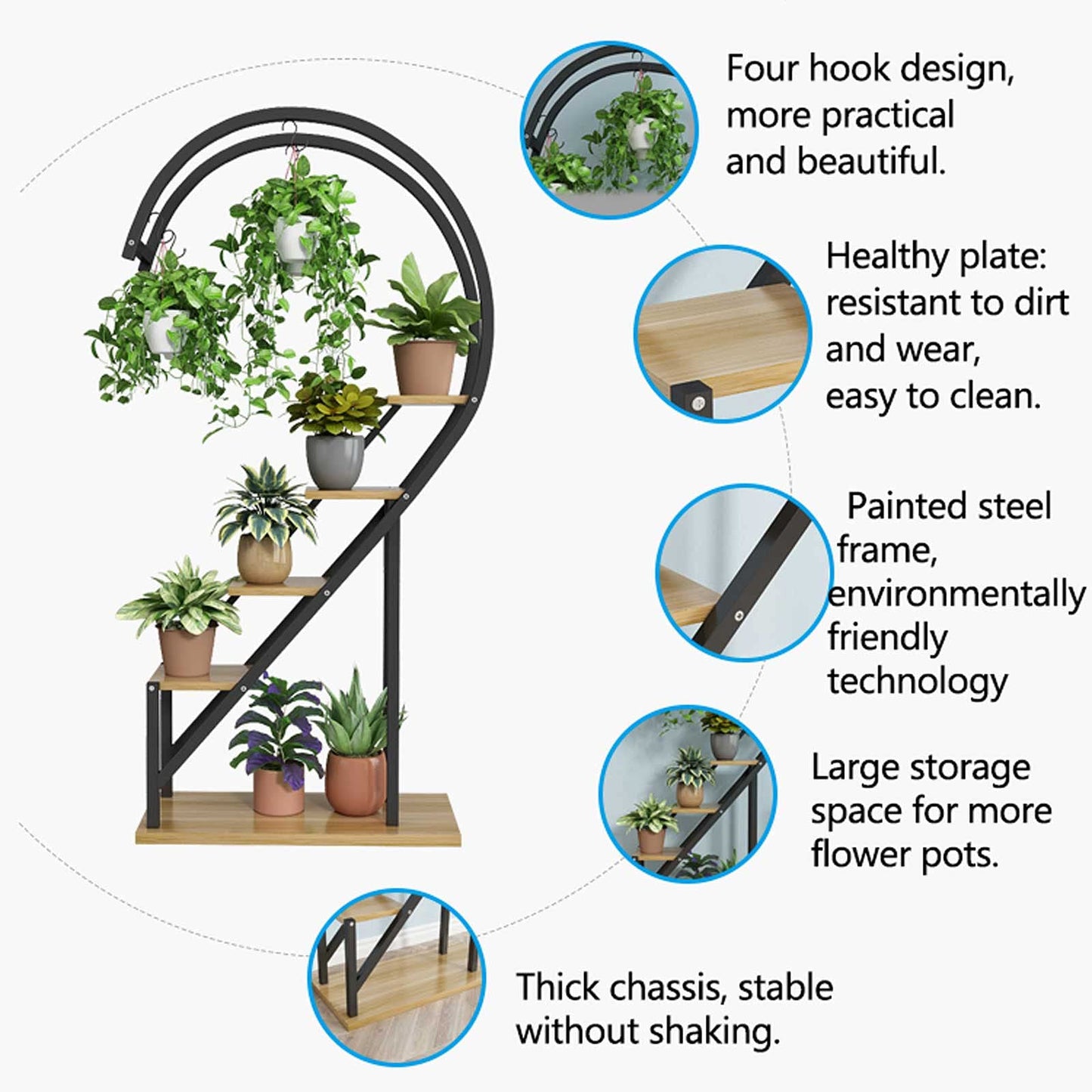 ZHOUYANB 4 Layer Plant Stand Heart-shaped Flower Pot Multifunctional With Hook For Patio Garden Balcony Living Room/a
