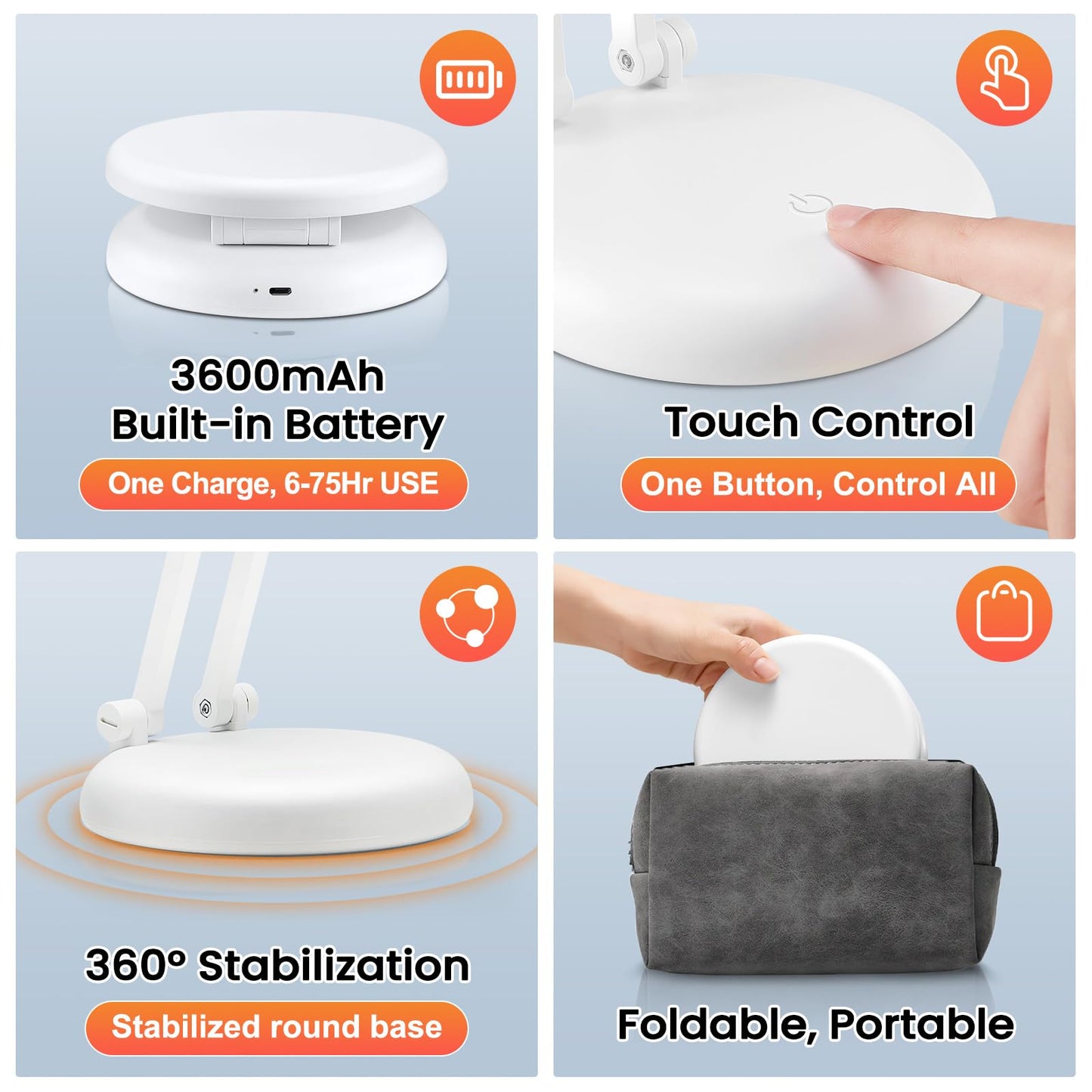 One Fire Cordless Desk Lamp,Dimmable Small Battery Powered Lights,3600mAh Rechargeable Wireless Table Lamp,Mini Lamp&Portable Light for Bed,Book Reading,Home for Small Spaces,Nail Light,Craft,Office