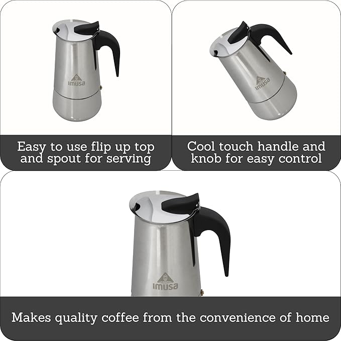 IMUSA USA B120-22061M Stainless Steel Stovetop Espresso Coffeemaker 4-Cup, Silver