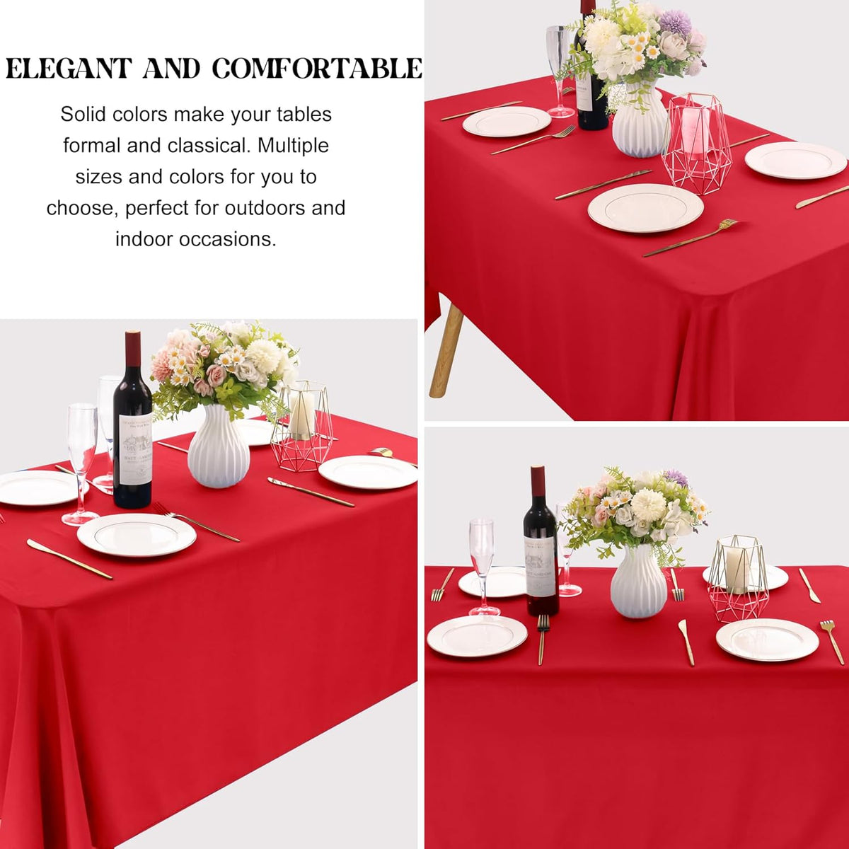 4 Pack Rectangle 60x102 Inch Red Polyester Table Cloth Washable Table Cover for Wedding Dining Table Buffet Parties Banquet Decoration（Red）