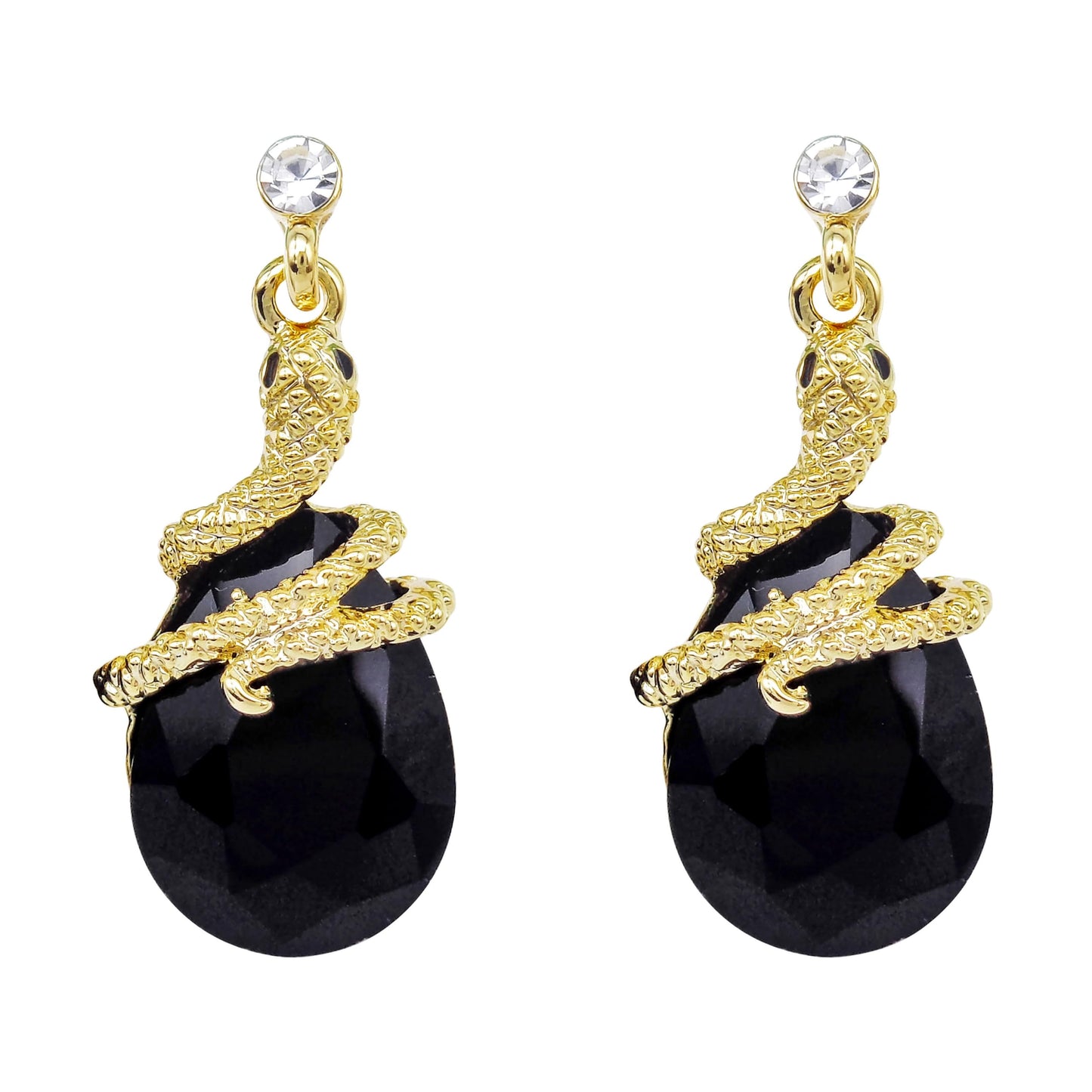 Navachi 18k Gold Plated White Crystal Curly Snake Black Zircon Drop Dangle Az1357 Stud Earrings