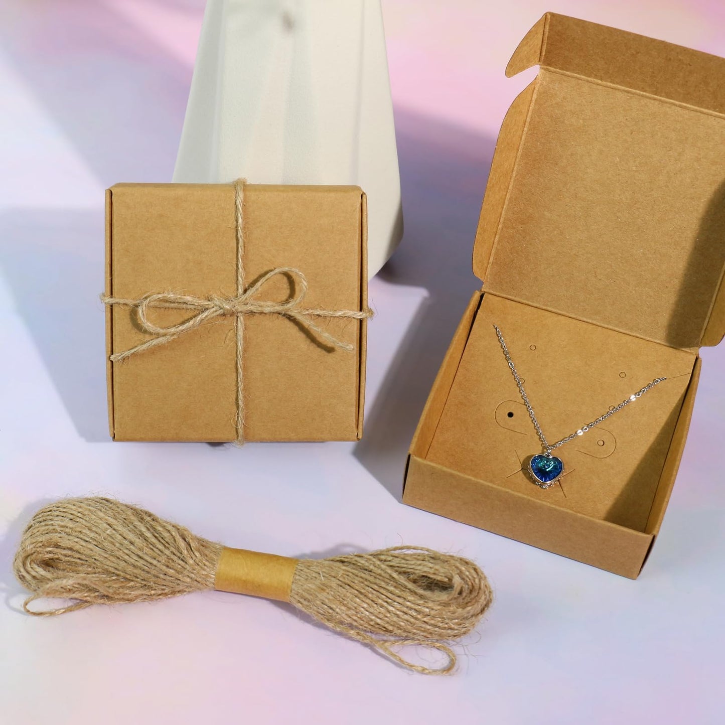 50 Pack Bulk Jewelry Gift Boxes, KMEOSCH 3.5x3.5x2 Inch Kraft Paper Gift Wrapping Boxes Small Multi-purpose Recycled Cardboard Foldable Gift Packaging for Earrings, Necklaces, Rings, Selling(Easy Self-Assembly)