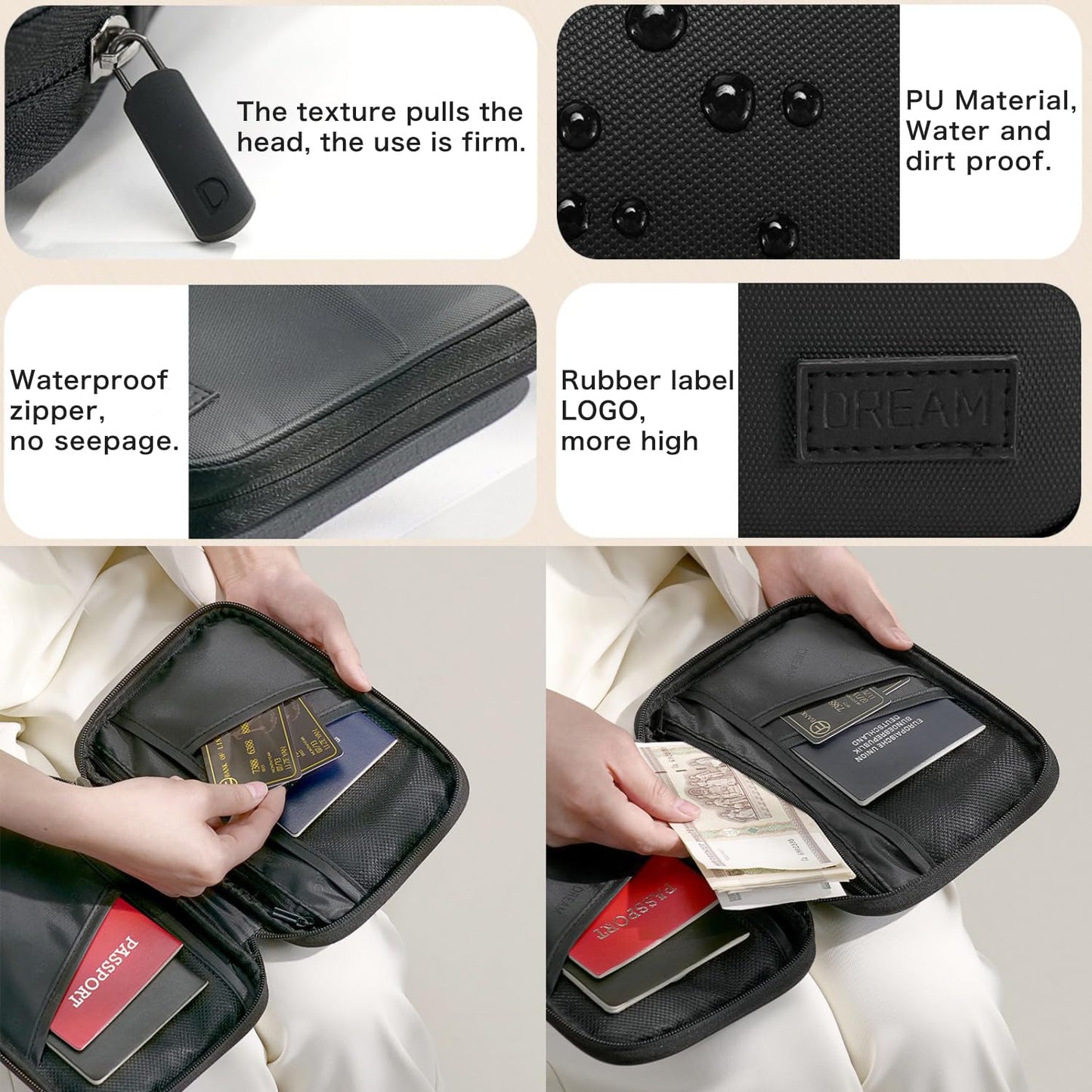 Higoney Waterproof Passport Holder, RFID Blocking Wallet, Portable Travel Document Organizer for Men and Women (Violet)