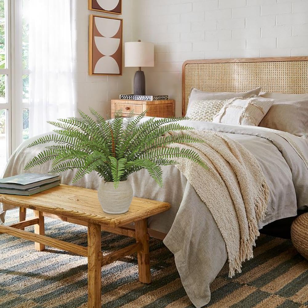 Briful Fake Boston Fern Plant in Rustic Terracotta Pot, 15.7" Faux Ferns Potted Greenery Artificial Plants Indoor for Home Office Room Kitchen Table Decor
