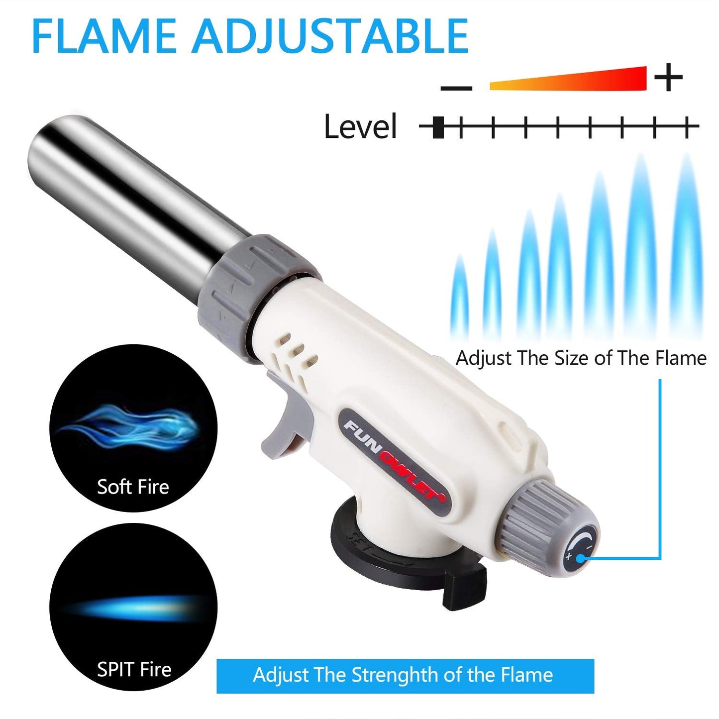 FunOwlet,Butane Torch Kitchen Blow Lighter, Culinary Torches Head Professional Chef Cooking Adjustable Flame For Sous Vide, Creme Brulee, Baking, BBQ (Butane Gas Not Included)