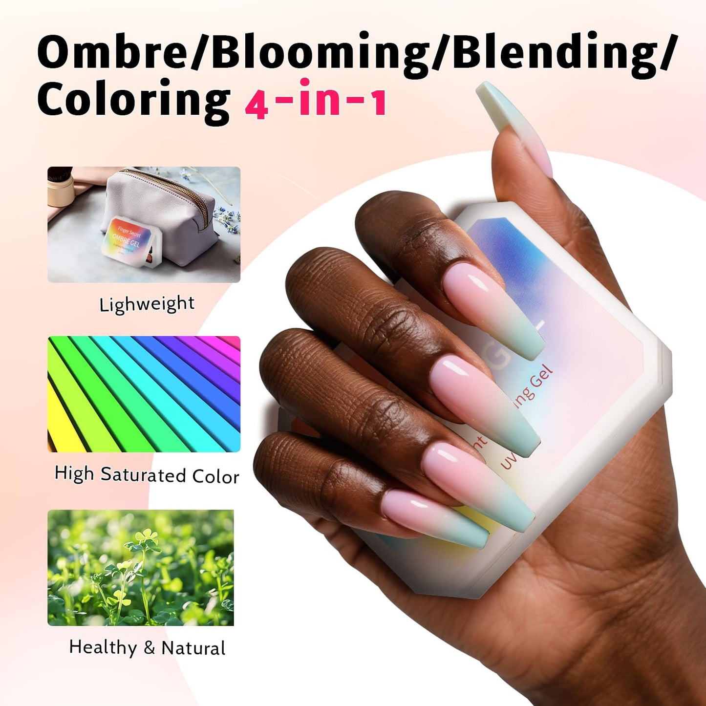 Sponge Pat Paint Nail Gel, 9 Colors Ombre Nails Gradient Gel Nail Blush Blooming Aura Nails Drawing Stripper Floral Painting Nail Art, No Wipe, UV/LED Curing (All-in-One Kit)