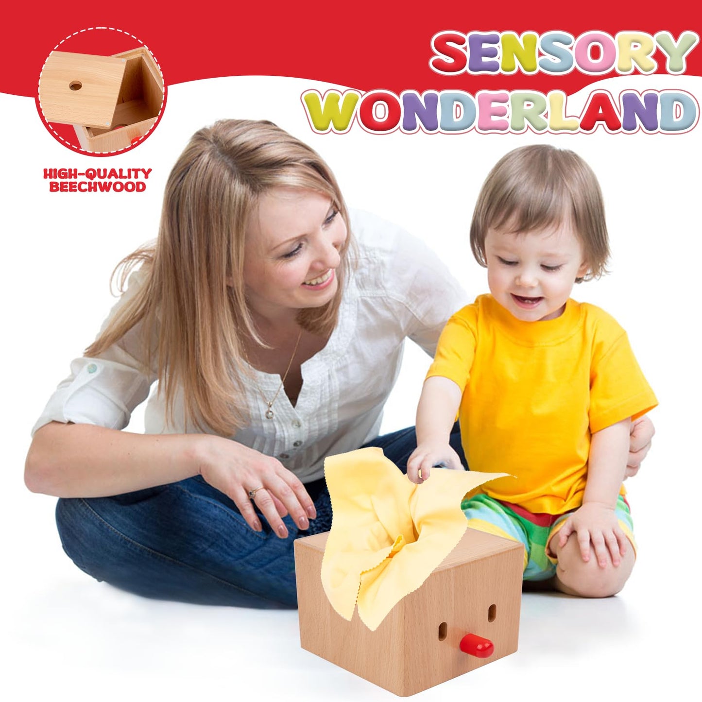 Adena Montessori Baby Full Wood Tissue Box Infant Toys for 6-12 Months Baby