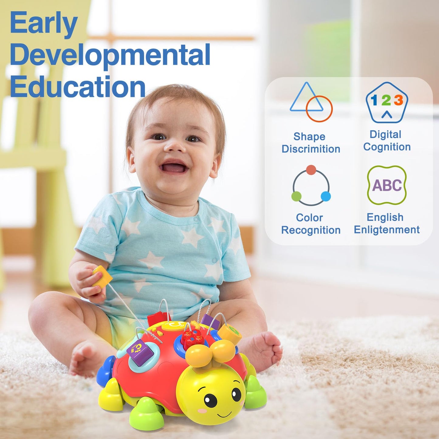 Holaxander Baby Gift Set for 0-6-12+ Months (1 * Baby Ladybug Musical Toy & 1 * Musical Plush Elephant Toy)