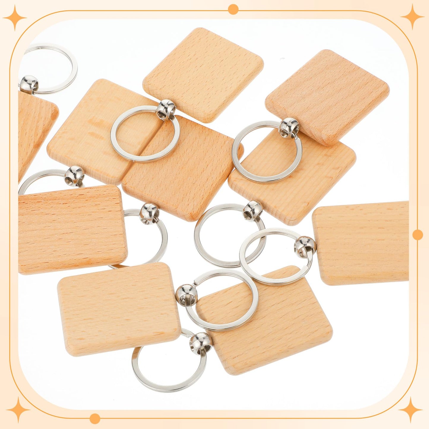 50 Pcs Wooden Keychain Blanks Laser Engraving Blanks Wood Blanks Key Chain Bulk Unfinished Wooden Key Ring Key Tag for DIY Gift Crafts
