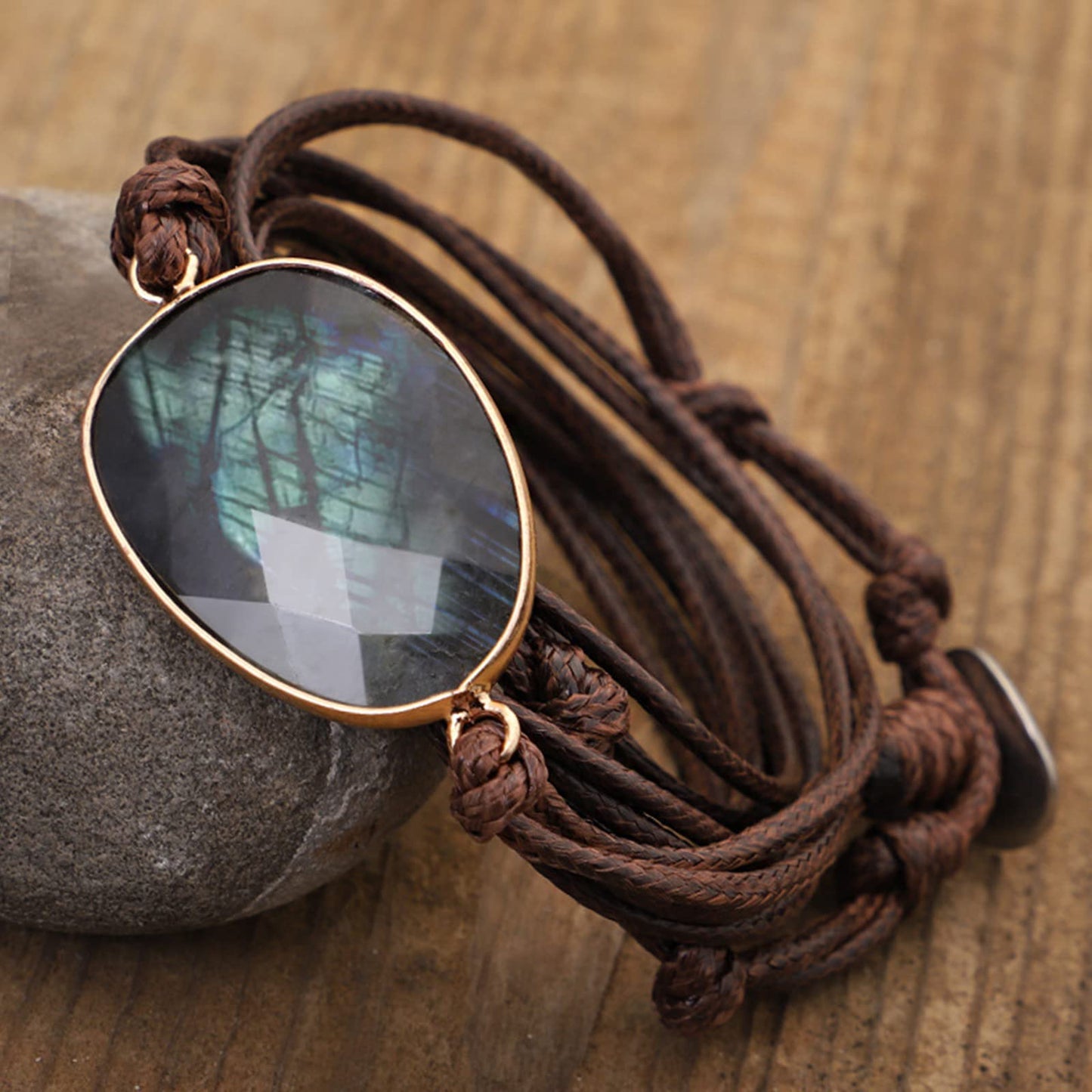 Plumiss Boho Labradorite Stone Rope 5 Wrap Bracelets for Women Men