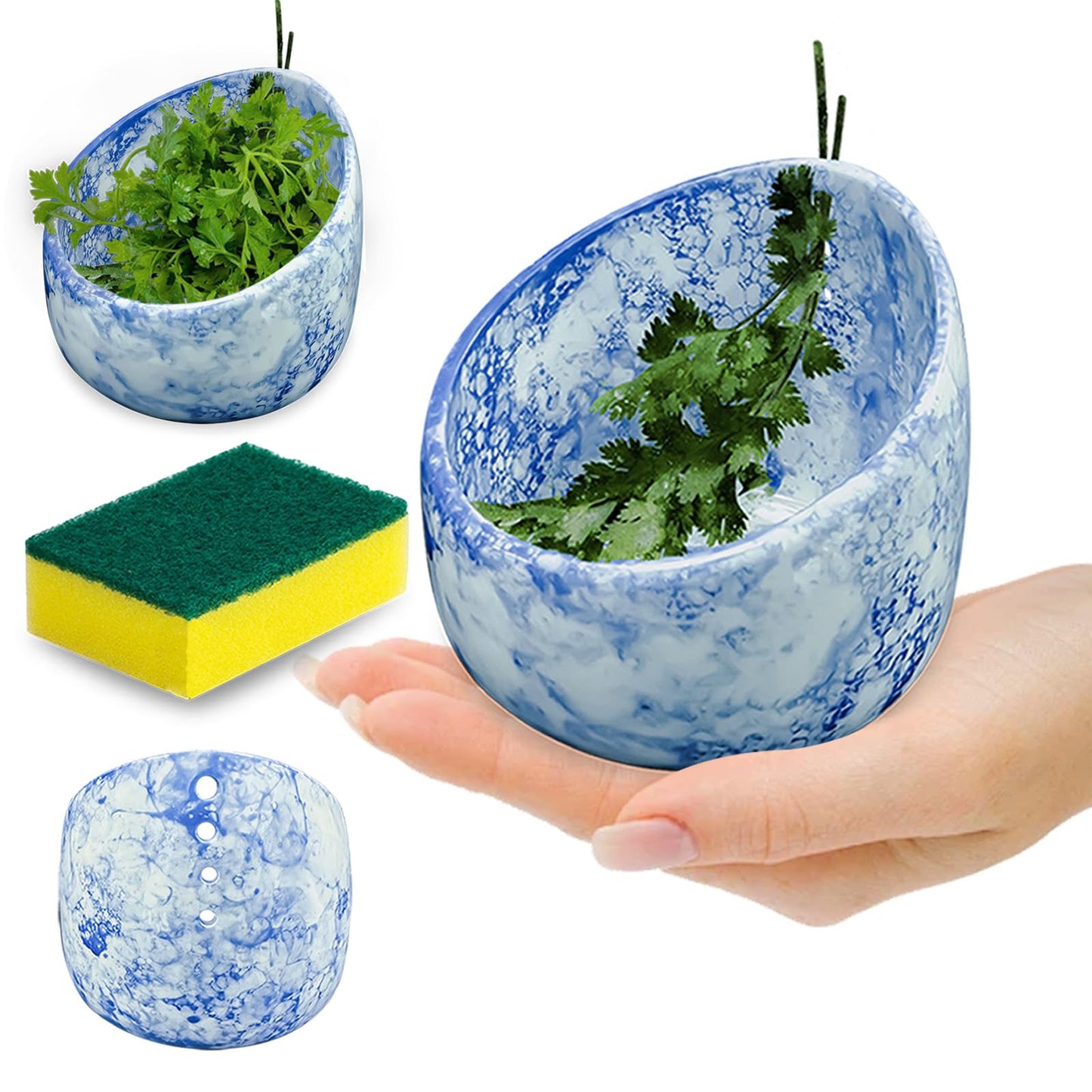 Pottery Herb Stripper,Herb Stripper，Herb Stripper Bowl Ceramic,Kitchen Herb Stripping Tool Efficient Leaf Removal Tool for Kale,Chard,Cilantro，Thyme, Basil, Parsley, Rosemary