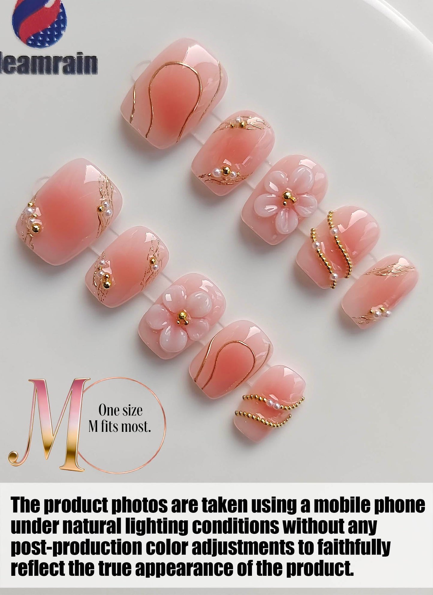 Gleamrain Handmade Short Press On Nails Square-Ins Style M Size-Easy Apply Daily Wear Artificial Nails Press Ons Flower Design for Women 10Pcs Gleamrain Design 401