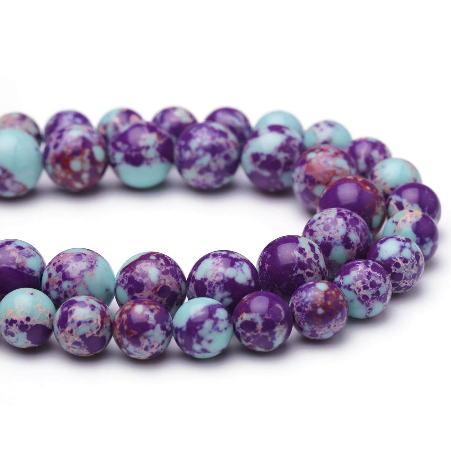Chicager Natural Stone Beads for Jewelry Making,8mm Purple-Blue Imperial Jasper Polished Smooth Round Gemstone Beads for Bracelet Necklace 15 Inch