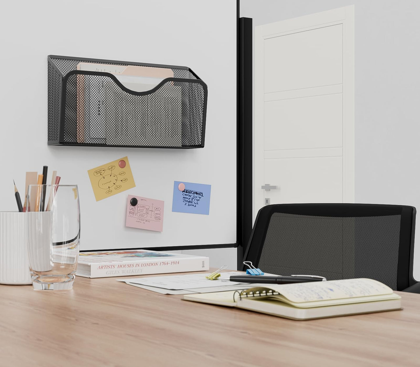 JANE EYRE Magnetic File Holder - 3PCS File Paper Mail Organizer No Drilling Magazine Paper Document Holder/Magnetic Hanging File Organizer for File Cabinets, Office, Whiteboard, BLACK