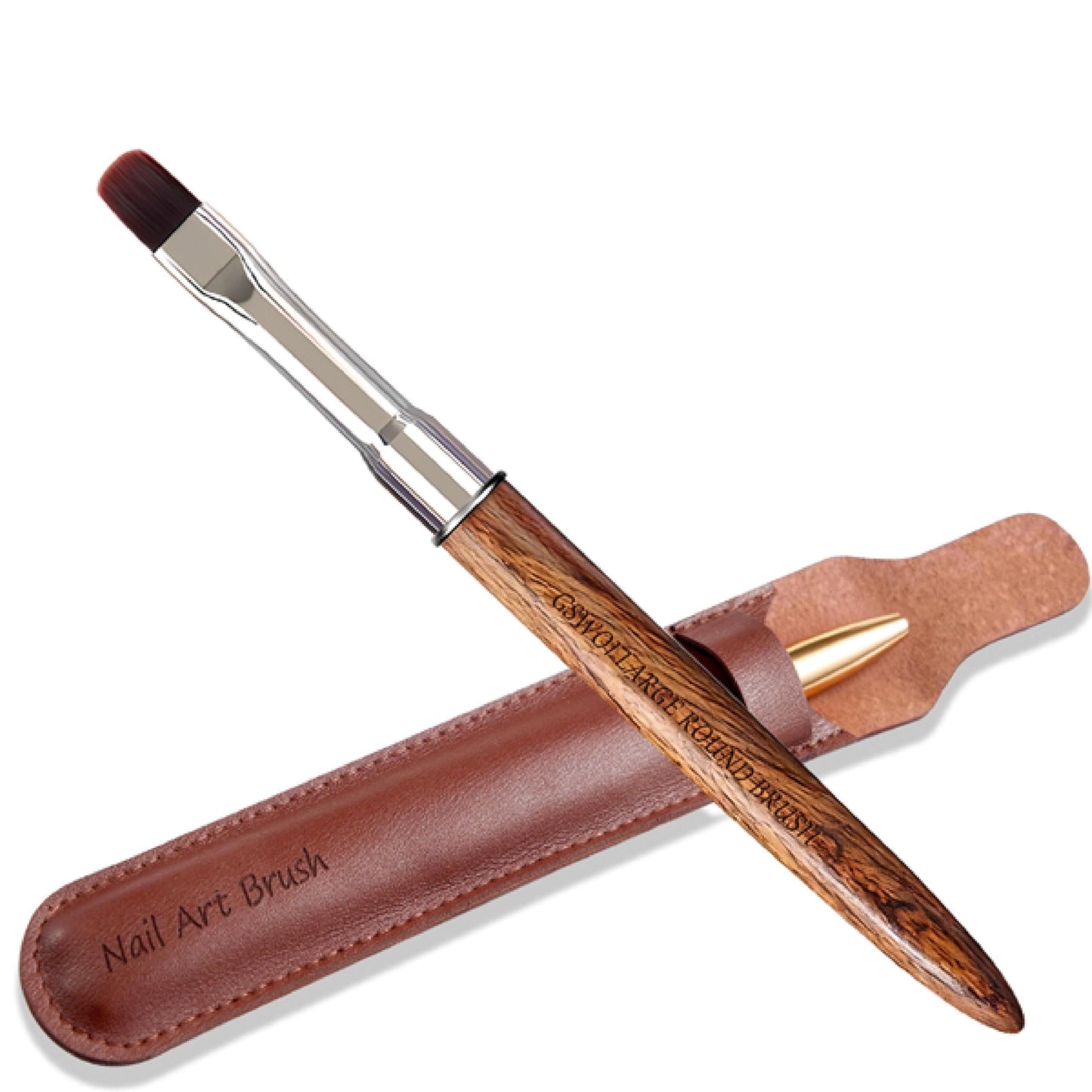 Large Round Nail Brush with Wooden Handle & Storage Pouch