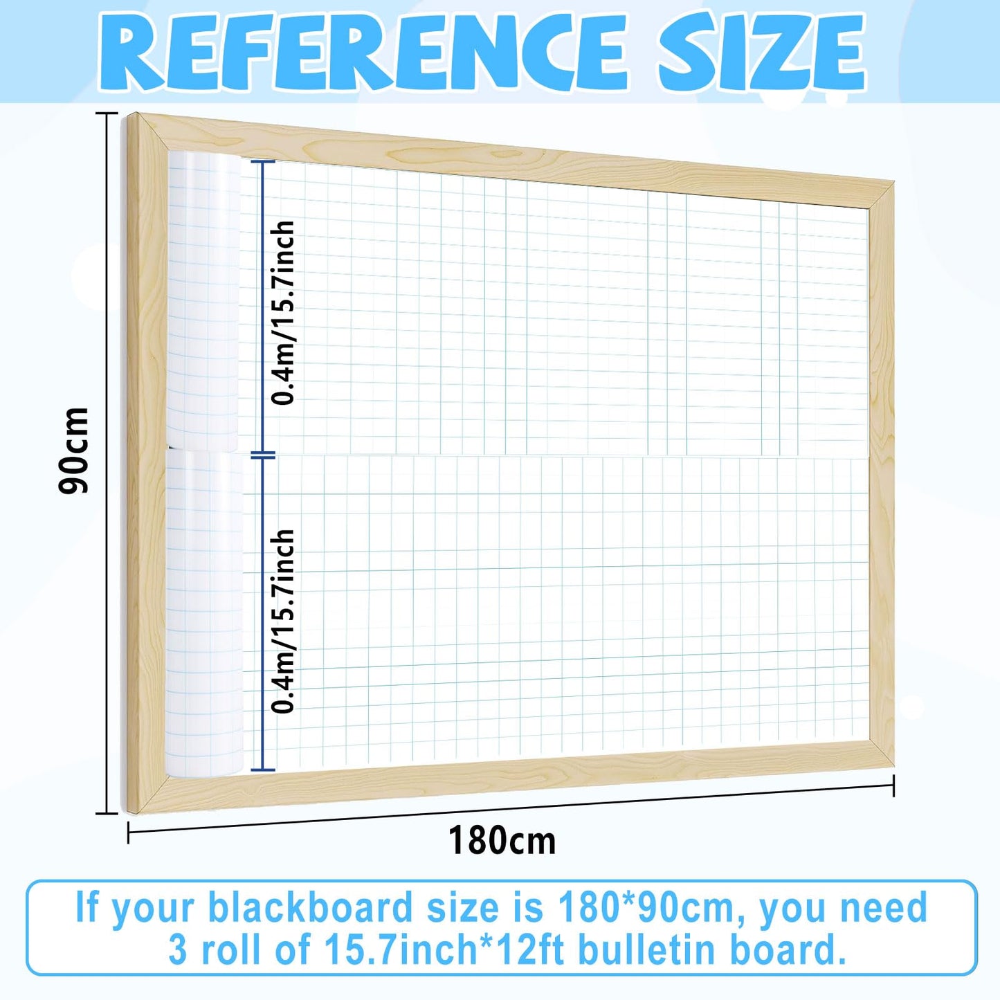 Blue Grid Graph Bulletin Board Roll Reusable Waterproof Erasable Blue Grid Non-Woven Fabric Bulletin Board Roll Loose Leaf Graph Poster for Teacher Classroom Decors Wrap Crafts 15.75" x 12ft