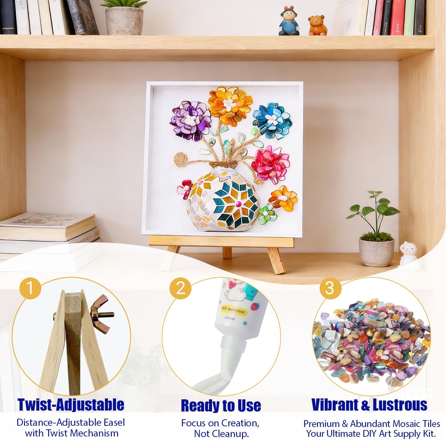 A&H Zier 2 Sets DIY Mosaic Vase Painting Kit with Cream Glue – Handmade Artwork for Adults, Complete Arts and Craft Kits for Home Decoration & Gift Making (2, Blue&Yellow)