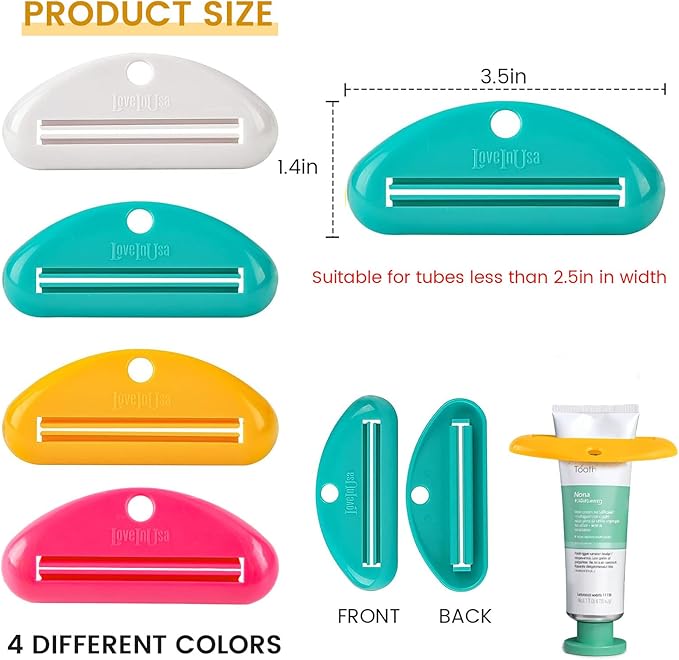 LOVEINUSA Toothpaste Tube Squeezer Dispenser- 4 Pack Random Colors