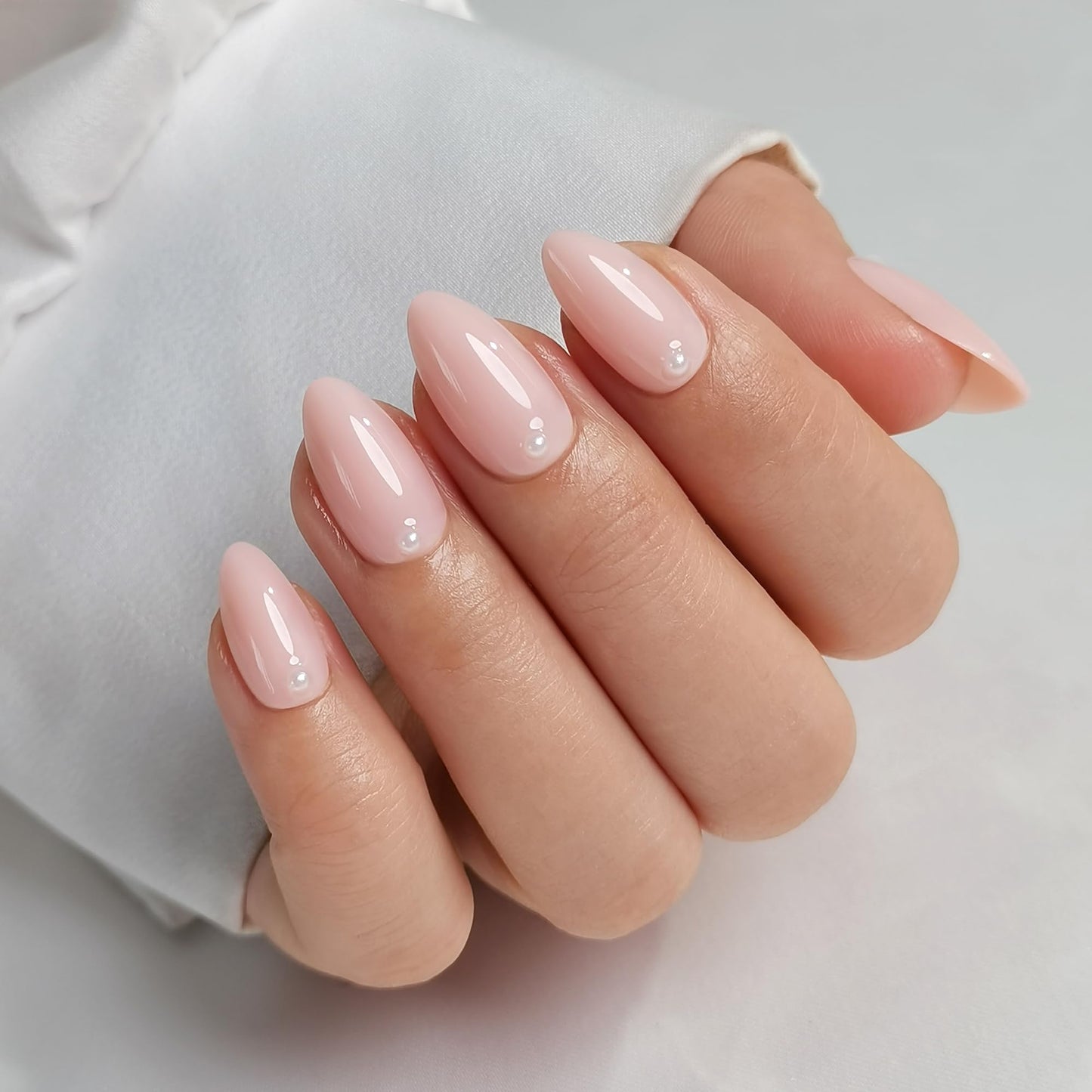 RPNZL Press On Nails - Pearl | Bubble Bath Medium Almond Fake Nails With Pearl Design, Reusable Salon Quality | 32 Nails, 16 Sizes Kit with Glue and Adhesive Tabs I Female Founded