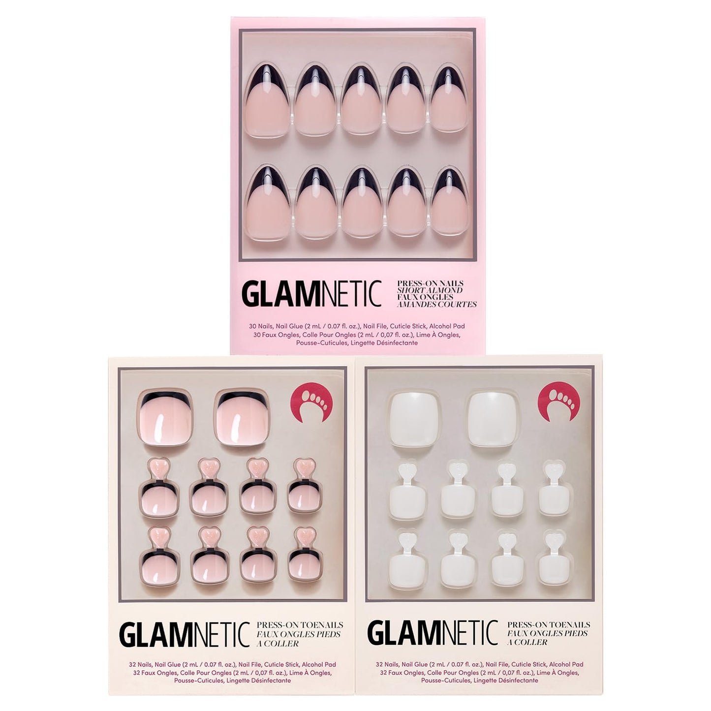 Glamnetic Press-On Nails Bundle - Azure Blue, Hailey & Fairy Dust | Bright Blue Round Fake Nails | Glazed Almond False Nails | Short Oval Beige-Pink Nails with a Metallic Finish