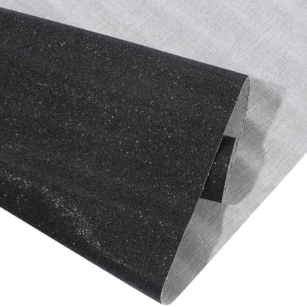 CALFOVERA 53.94×11.81 Inch Sparkle Glitter PU Leather Rolls Solid Fabric Sheets Shiny PU Leather Sheet Vinyl Material Leatherette Canvas for DIY Crafts Wedding Sewing Making Earrings (Black)