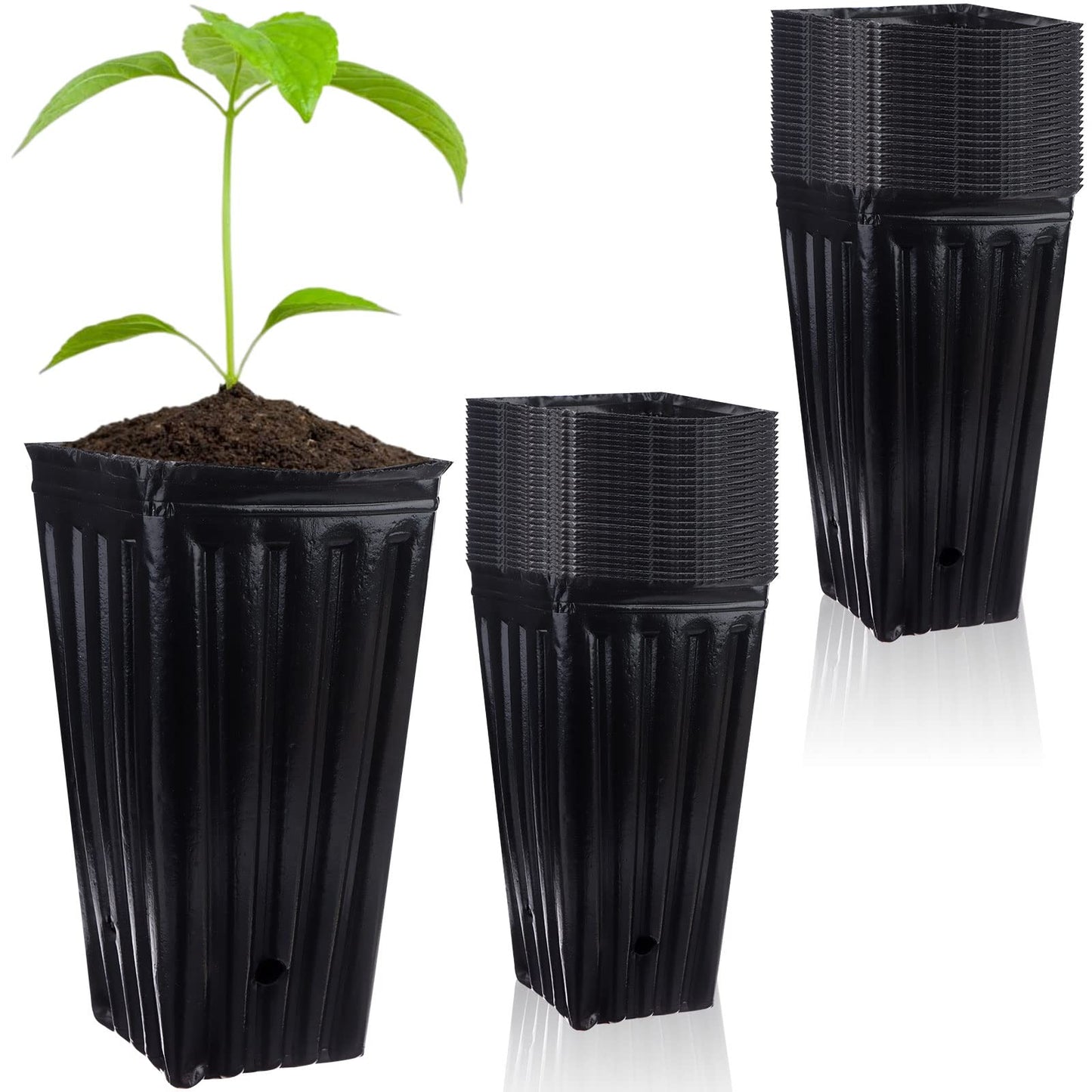 70Pcs Tall Tree Pots 7.84 In Plastic Deep Nursery Treepots Tall Seedling Flower Plant Container Pots with Drainage Holes Seedling Nursery Bags Black Tree Tubes for Seedlings for Indoor Outdoor Plants