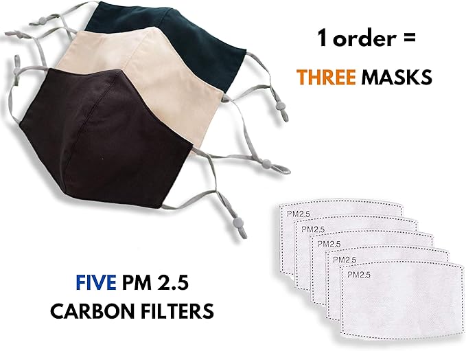 HOPE LOVE SHINE Face Mask Adjustable Filter Pocket Reusable Breathable Washable Cloth Mask Face Masks for Women Men - 3 Pack