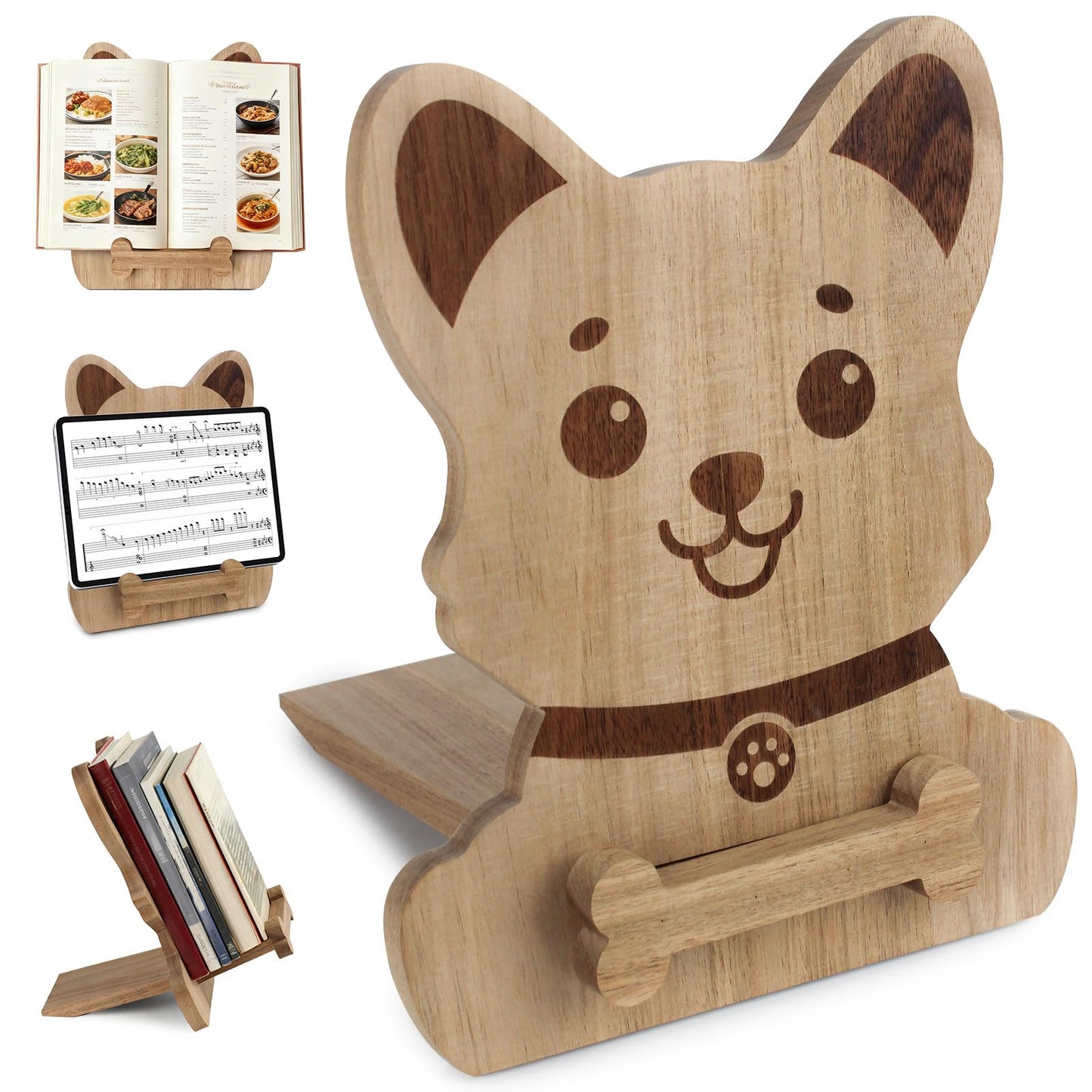 Dog-Shaped Cookbook Stand - Adjustable Recipe Book Holder for Kitchen Counter - Cute & Functional Gift for Dog Lovers Bakers Chefs (Dog)