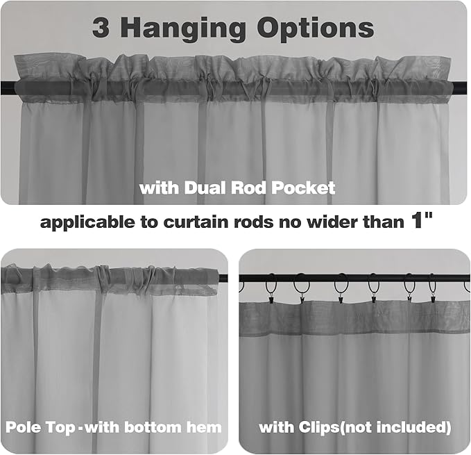 Chyhomenyc Charcoal Grey Sheer Curtains 78 Inches Long 2 Panels Set for Living Room, Light Filtering Voile Lightweight Bedroom Curtains, Rod Pocket Solid Window Treatment Drapes, Each 42W x 78L