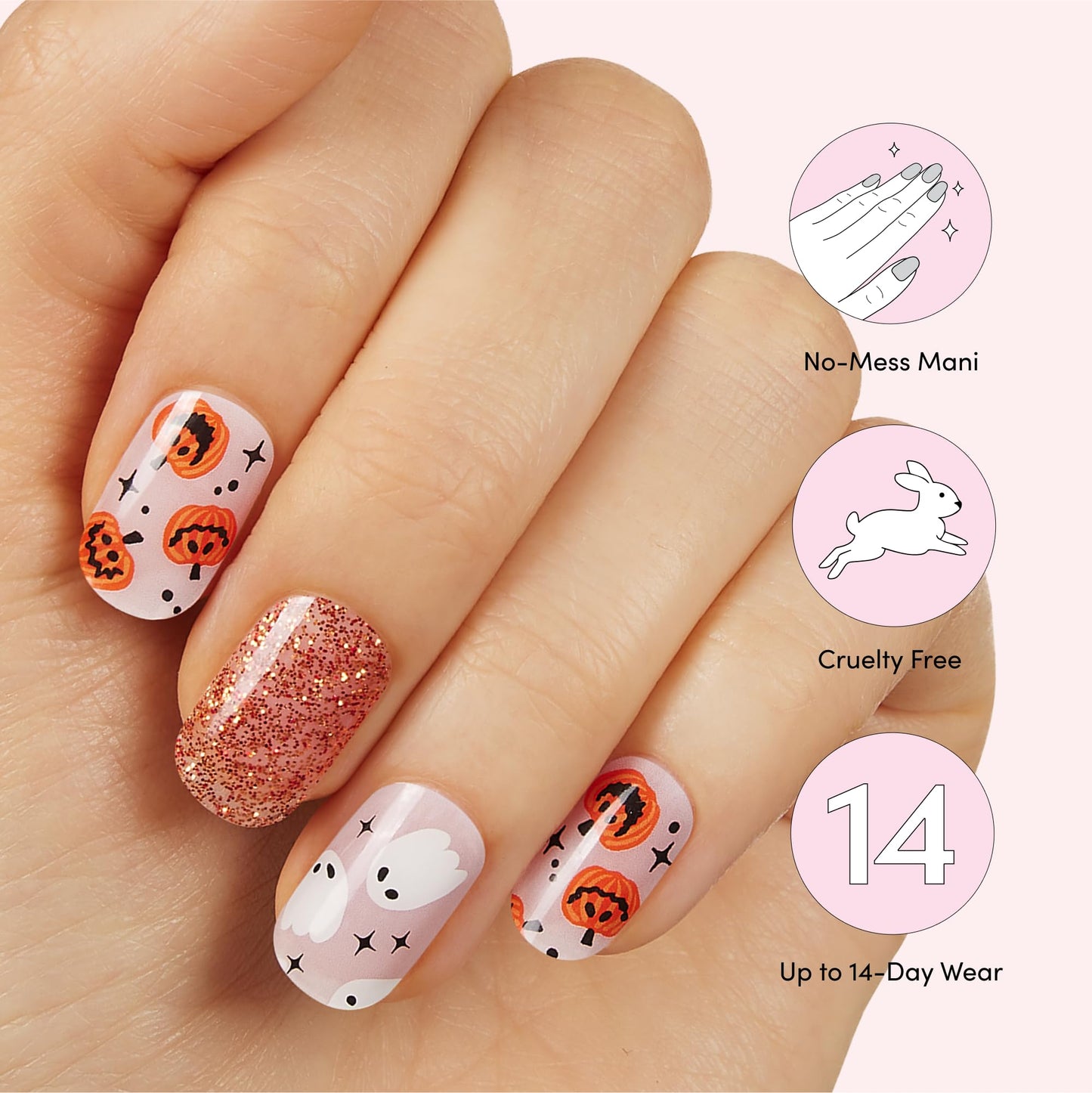 Dashing Diva Glaze Nail Strip Set - Happy Haunting - Long Lasting, Chip Resistant, Semi-Cured Gel Nail Strips - Gel Set - 4-Piece Manicure Kit with 32 Strips