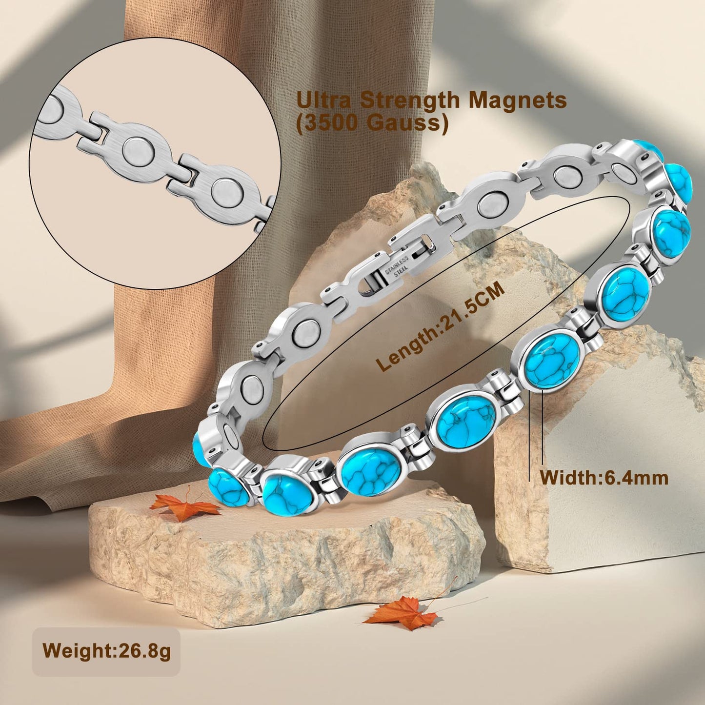 JEROOT Ultra Strength Magnetic Bracelet for Women | 3500-6000 Gauss Neodymium Magnets | Magnetic Therapy Jewelry with Adjustable Tool & Gift Packaging