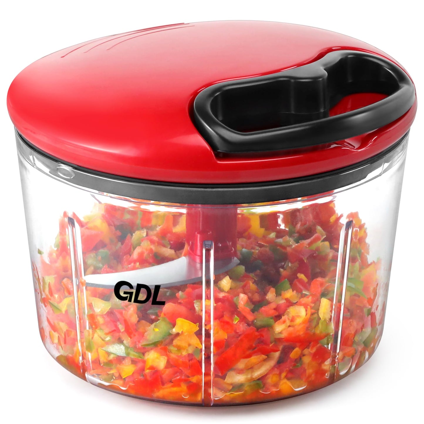GDL Food Chopper, Pull Onion Chopper Dicer, Hand Powered Food Mincer, Fast Cutting Hand Chopper for Oinon, Garlic, Nut, 3.4 Cups 0.8L, Red