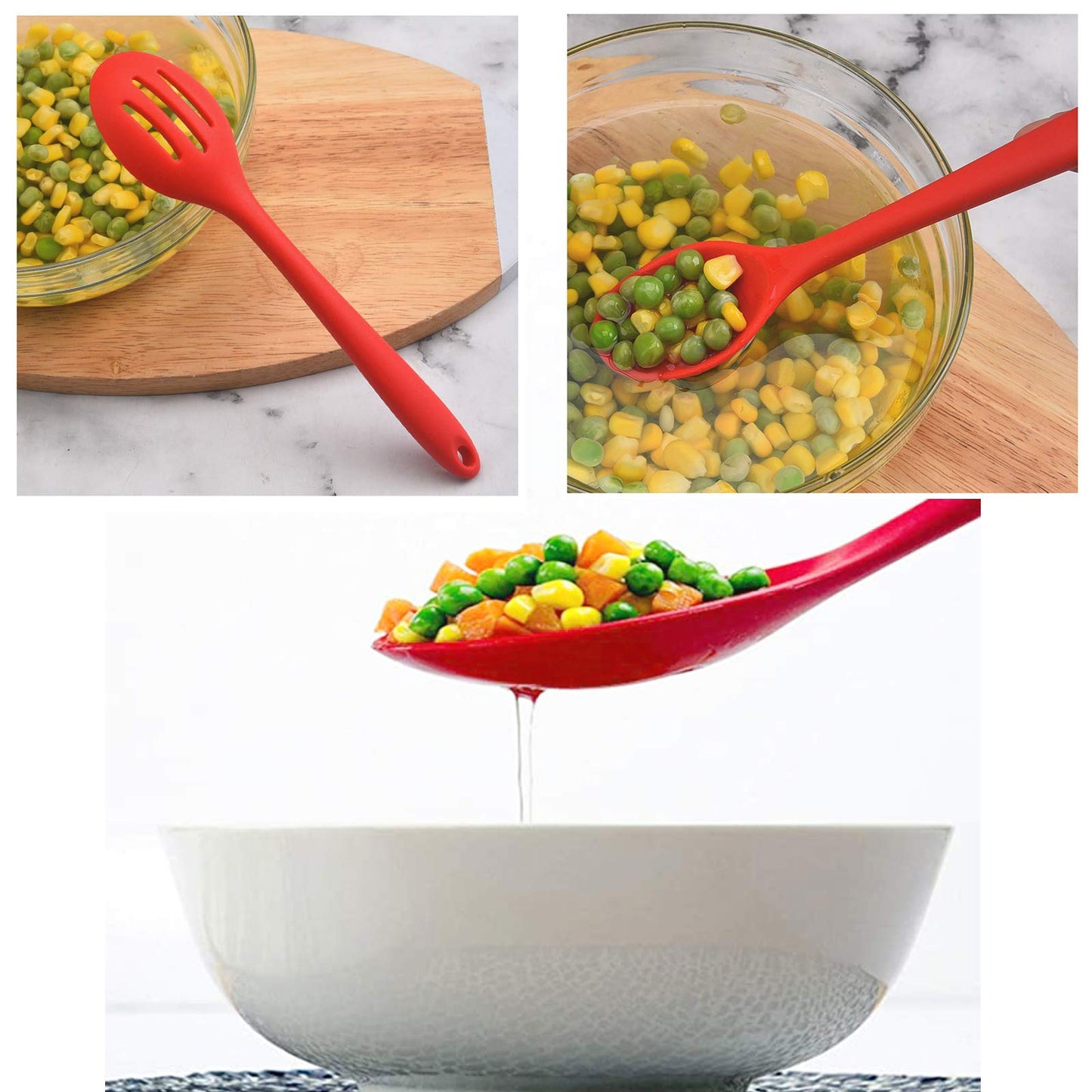 4 Pieces Silicone Slotted Spoons,Nonstick Mixing Serving Spoons for Kitchen Cooking Bake Stir Draining Tool