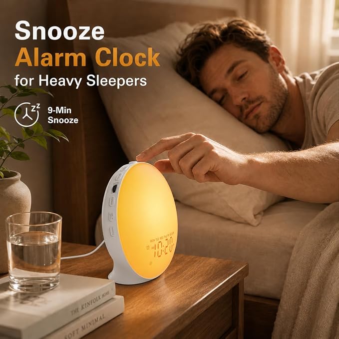 JALL Sunrise Alarm Clock White Noise Machine with 25 Nature Sleep Sounds, Fully Dimmable Clock for Bedrooms, Heavy Sleepers, 17 Light Modes, Bluetooth Speaker