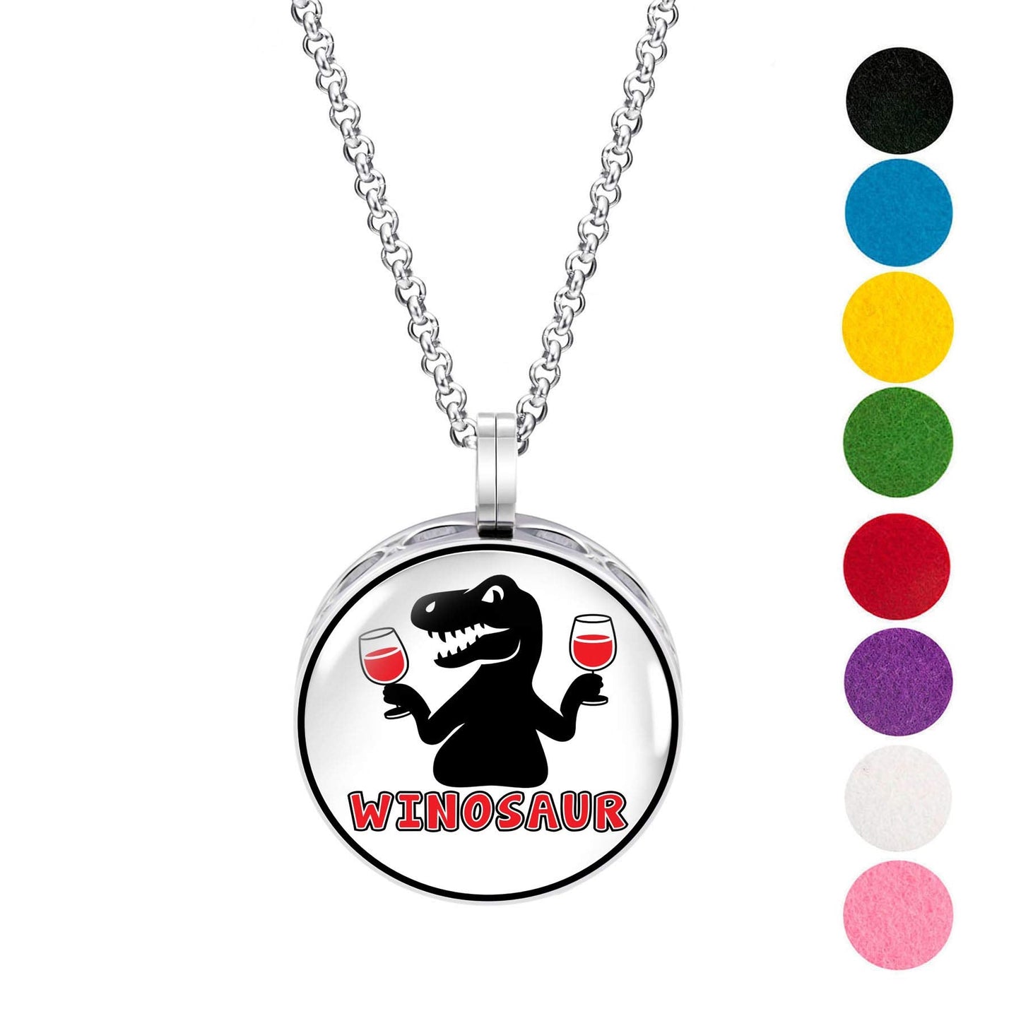 Wild Essentials Winosaur Enamel Finish Essential Oil Diffuser Necklace Gift Set - Includes Aromatherapy Pendant, 24" Stainless Steel Chain, 8 Color Refill Pads