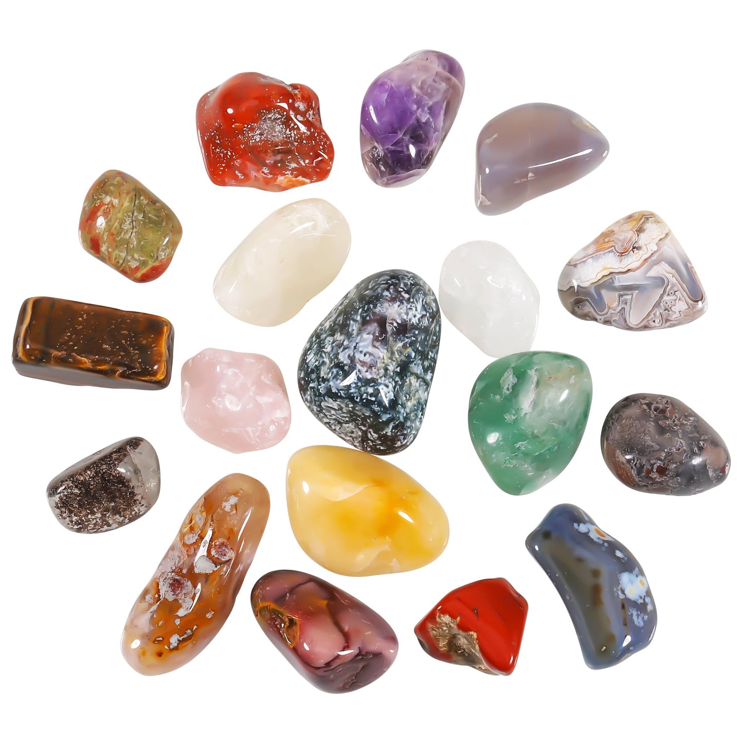 Zourglow 18 Pcs Healing Crystals and Stones Set, Natural Polished Gemstones, 0.8-1.2 Inch Tumbled Crystals, Lucky Pocket Stone for Reiki, Chakra Balancing, Meditation, Stress Relief