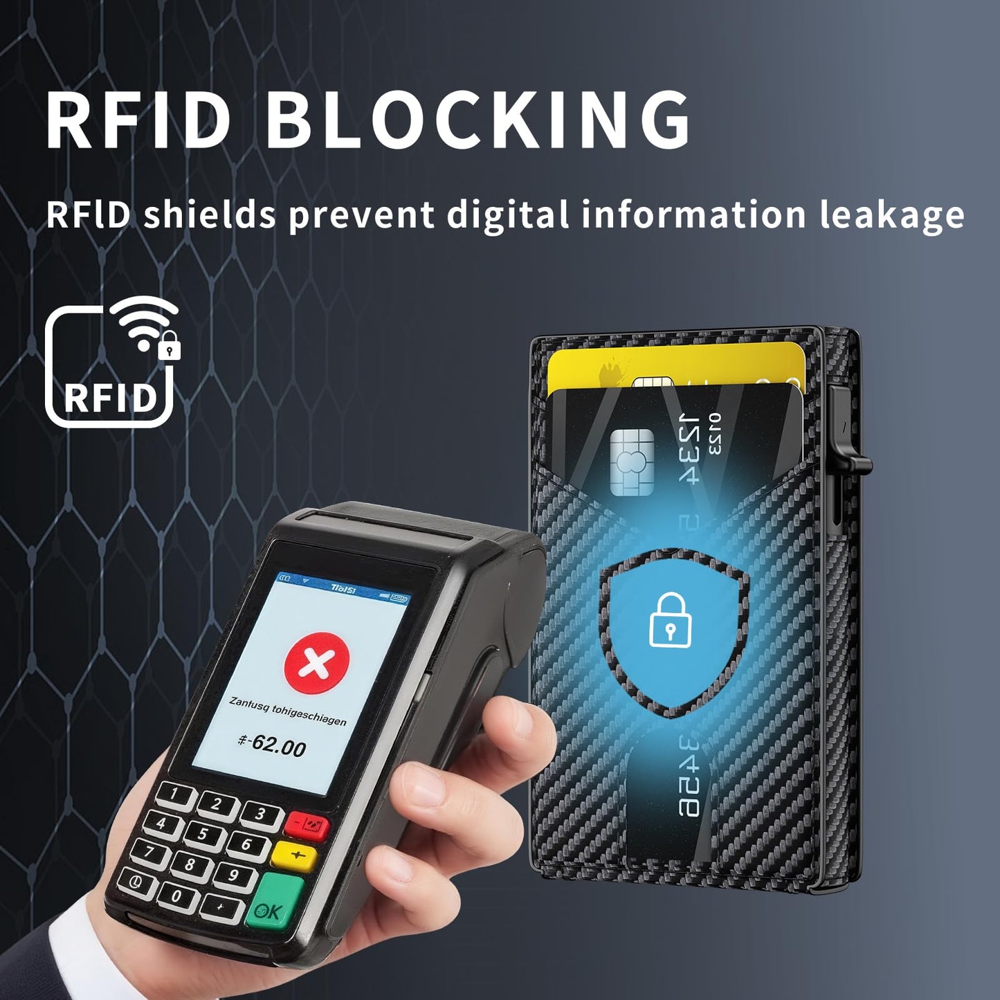 KISUEDZP Wallet for Men Aluminum RFID Blocking -Metal Smart Pop-Up Credit Card Holder with 2 ID Windows, Holds 8-10 Cards,Bifold Security Front Pocket Wallet & Money Clip,Men's accessories(Carbon)