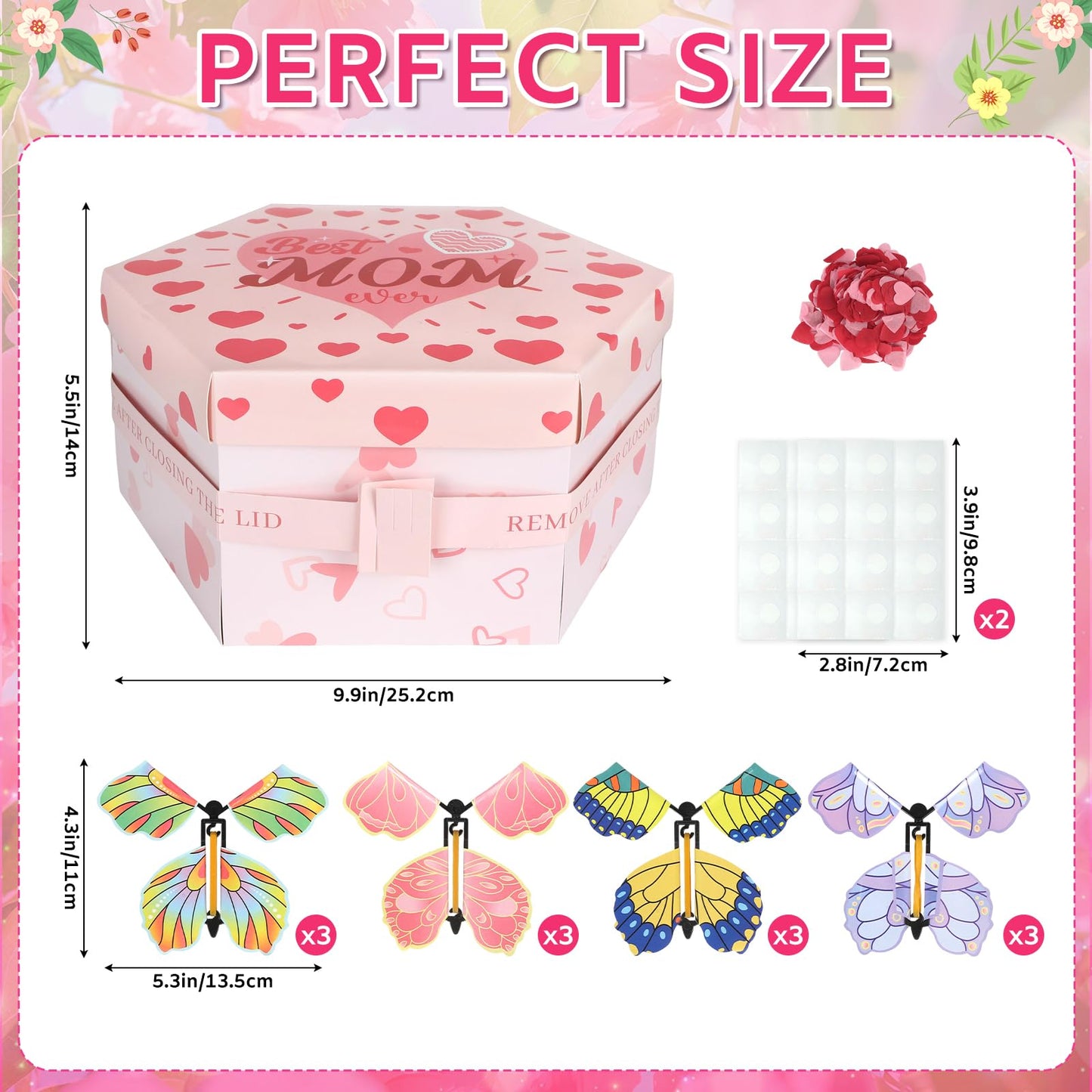 Sereliy Flying Butterfly Surprise Gift Box, Mother’s Day Explosion Box with 12pcs Flying Butterflies & Confetti, Large DIY Explosion Gift for Mothers Birthday