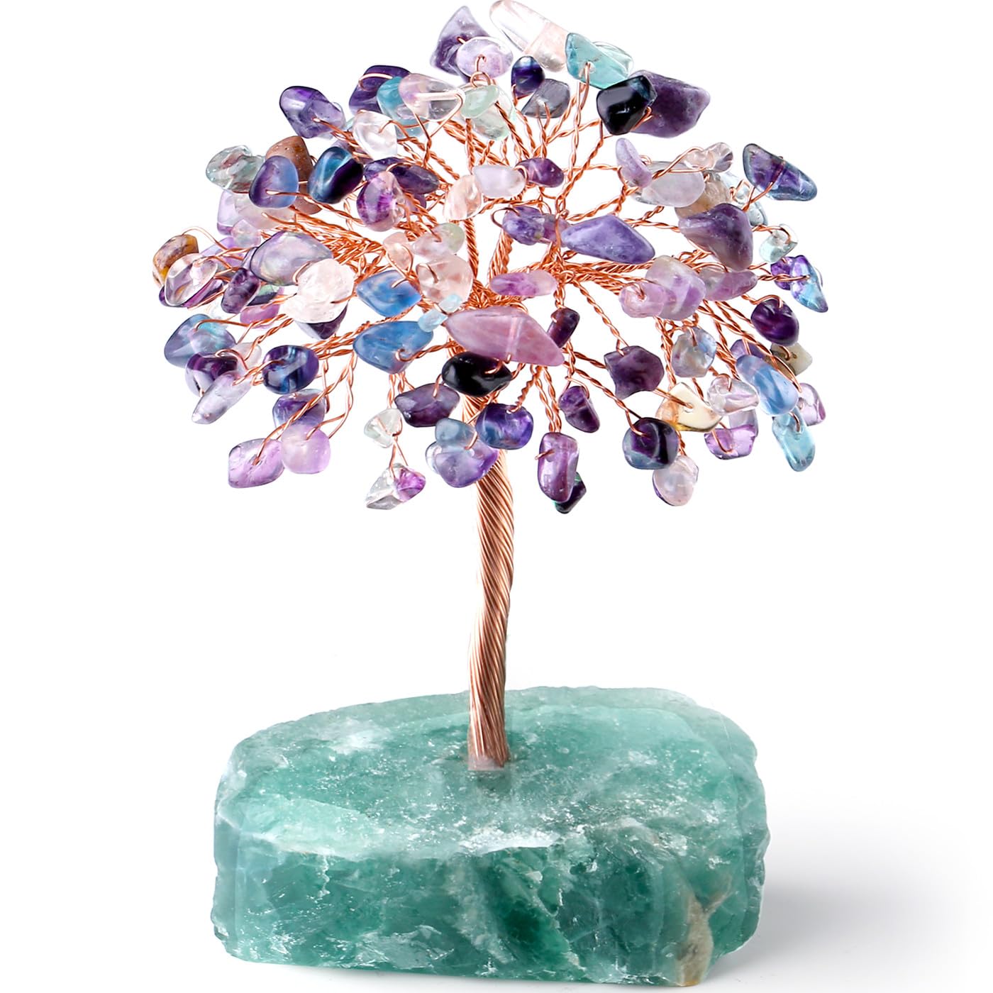 QINJIEJIE Fluorite Crystal Tree Healing Crystals Gemstone Tree Natural Stone Base Copper Wire Life Tree Money Tree Energy Desk Decor Spiritual Gifts Meditation