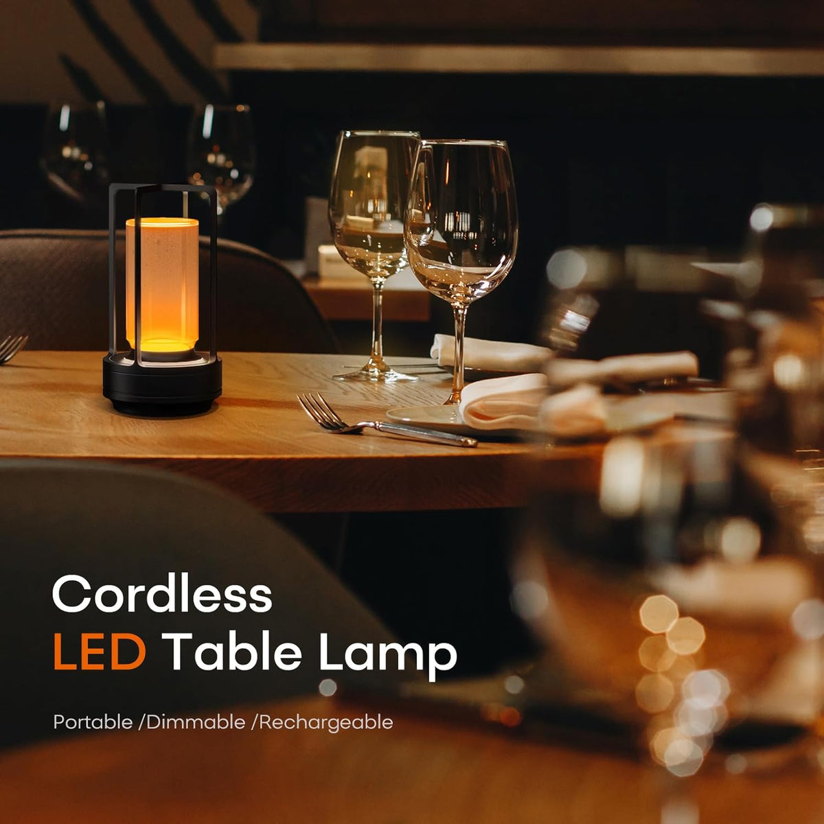 Portable Metal Table Lamp for Indoor/Outdoor ,Rechargeable Cordless LED Lamp, 3-Colour Infinitely Dimming Battery Powered Small Desk Lamp, Restaurant/Bedroom/Bar/Coffee/Camping Light (Black Set of 2)