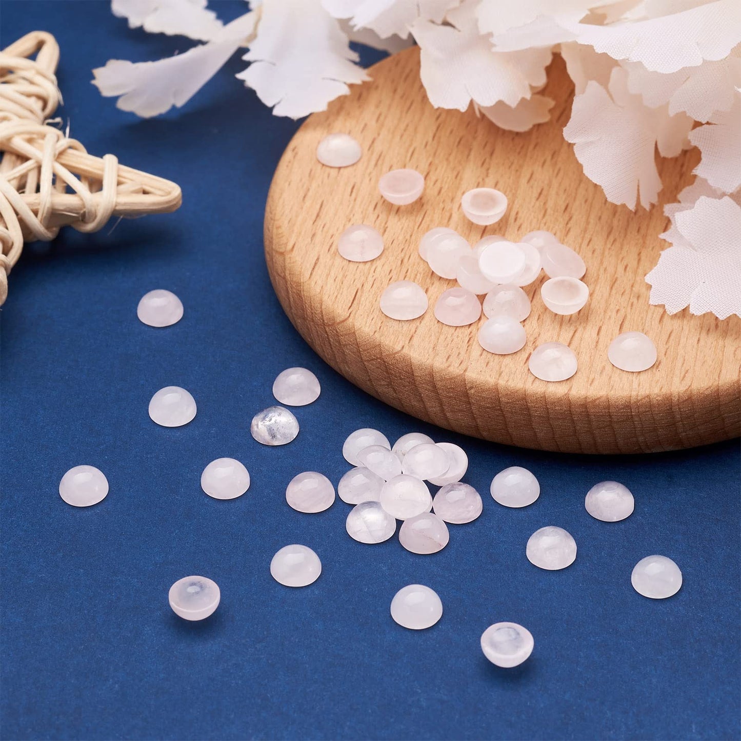 Fashewelry 50Pcs Natural Rose Quartz Cabochon Stone Half Round Beads 6mm Tiny Flat Back Gemstone Chakra Healing Crystal Cover Cabs for Jewelry Making