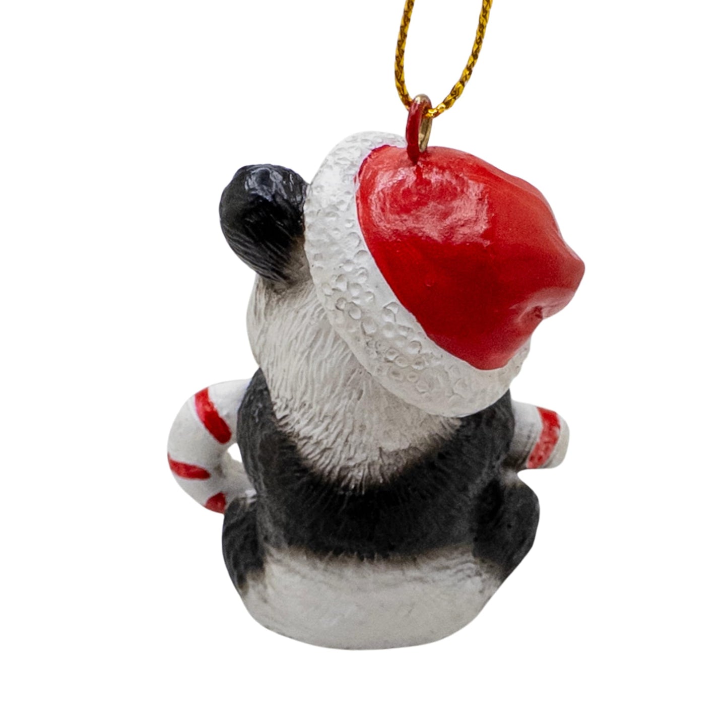 Panda Bear Holding Candy Cane Wearing Santa Hat Christmas Tree Ornament
