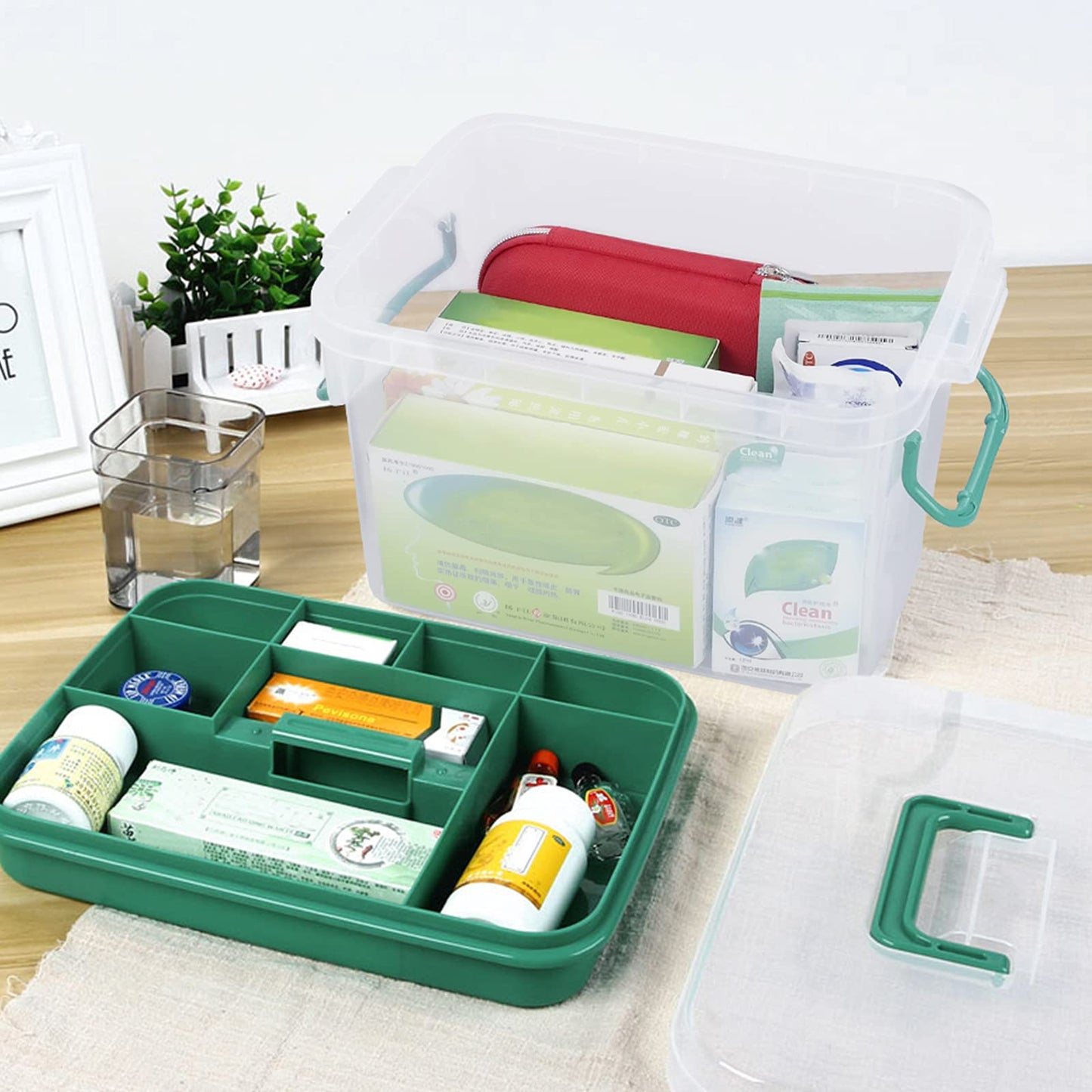 Qskely 1-Pack Clear Storage Box Container, Family First Aid Box Medicine Box Organizer