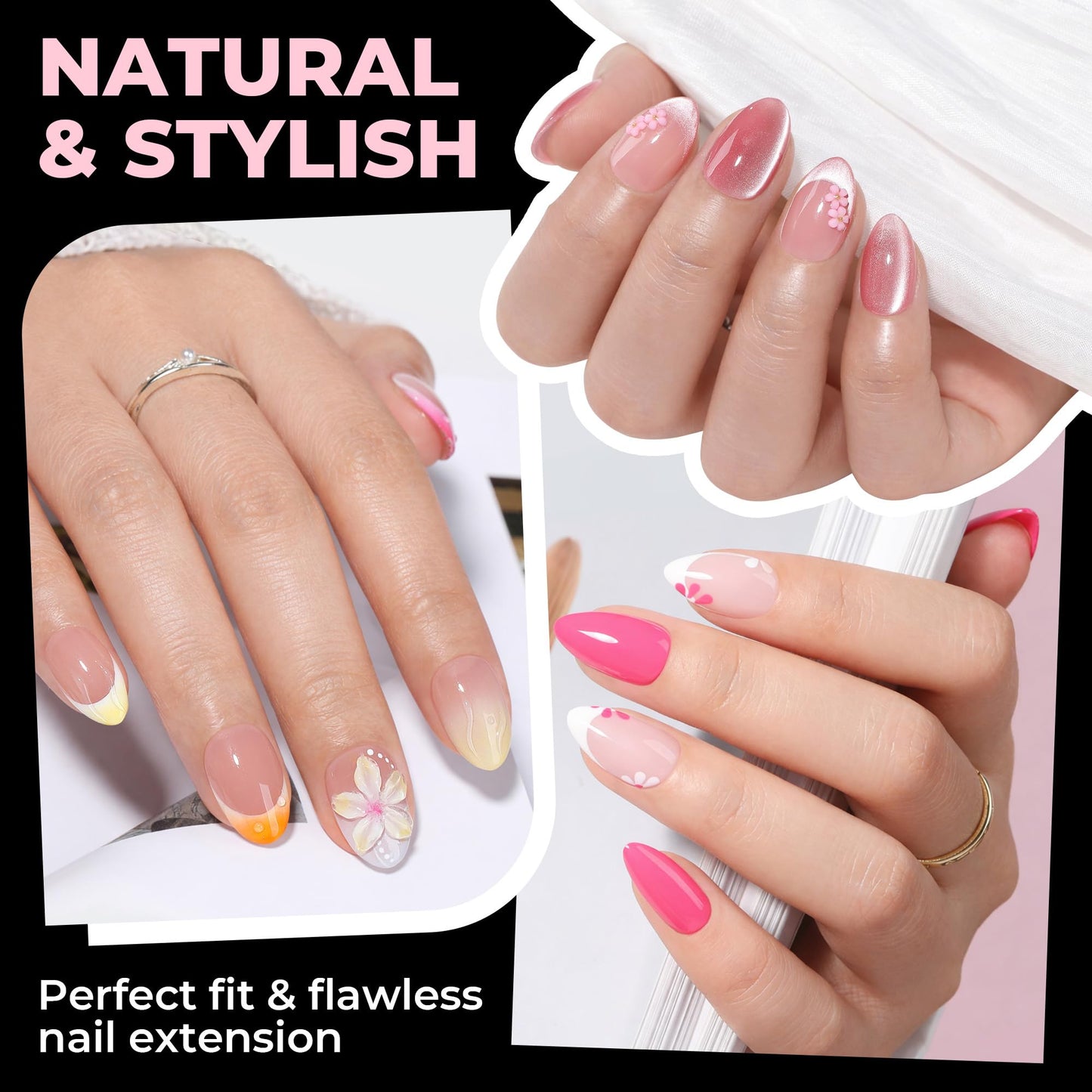 UNA GELLA Almond Gel Nail Tips Short: Half Cover Almond Shape Nail Tips Matte 216pcs Clear Gelly Tips for Saving Nail Extension DIY Nail Art, Self-handle 12Sizes