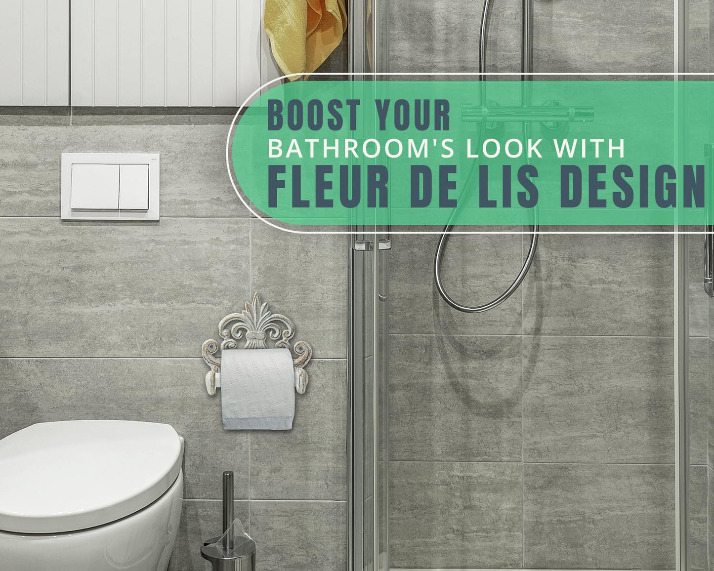 Comfify Fleur De Lis Cast Iron Toilet Paper Holder – Wall Mounted Tissue Dispenser – European Vintage Design – 7.28" x 6.29" x 3.74" – Includes Screws and Anchors – Antique White