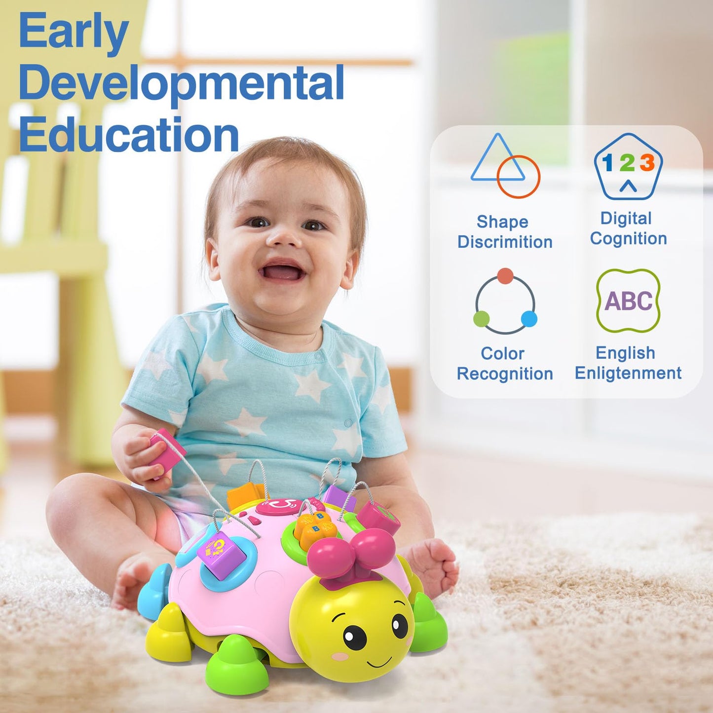 Holaxander Baby Gift Set for 0-12+ Months (1 * Baby Musical Plush Elephant Toys & 1*Ladybug Musical Light Toy)
