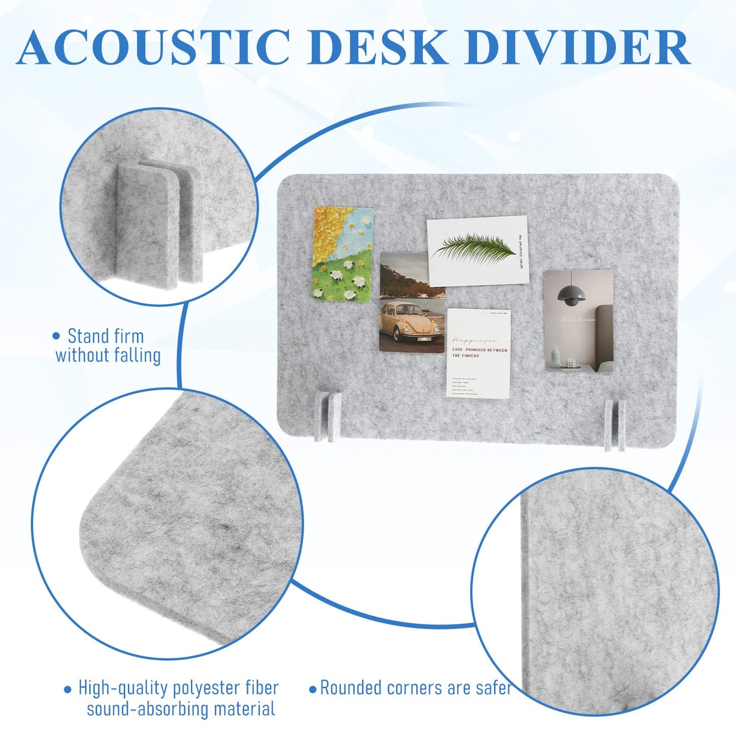 AOZUO 2 Pcs Acoustic Desk Divider Desk Partition, 24" x 18" Freestanding Desk Privacy Panel Lightweight Soundproof Partition with Support Feet for Office Home Use (Silver Gray)