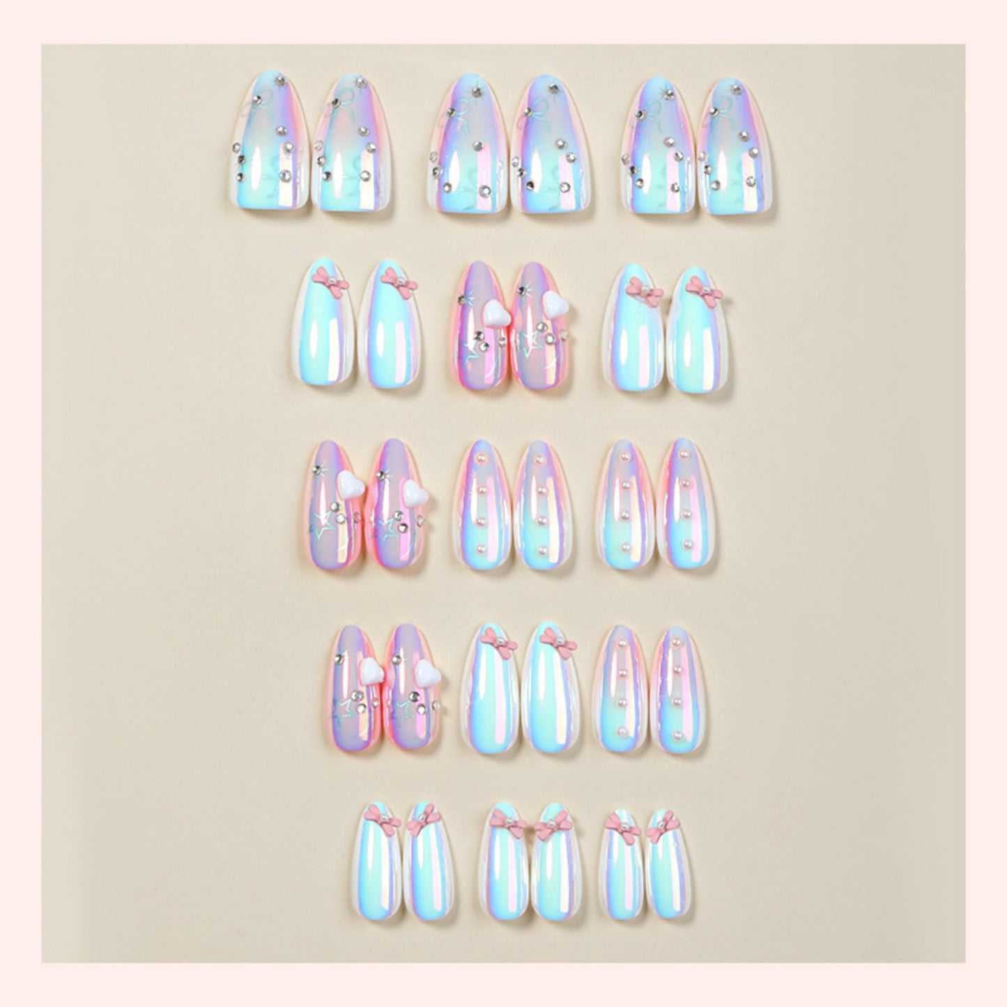 octoswave Press on Nails Long Almond Fake Nails Cat eye Artificial Nail 3D Ombre Stick on Nail for Women 30pcs